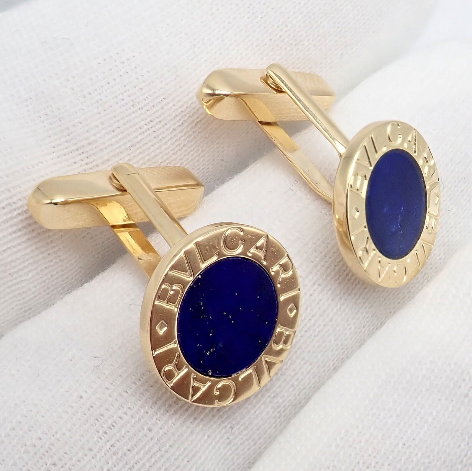 Authentic Bvlgari 18K Yellow Gold Lapis Lazuli Cufflinks for Men - Luxury Italian Designer Jewelry Gift for Weddings, Business & Formal Occasions