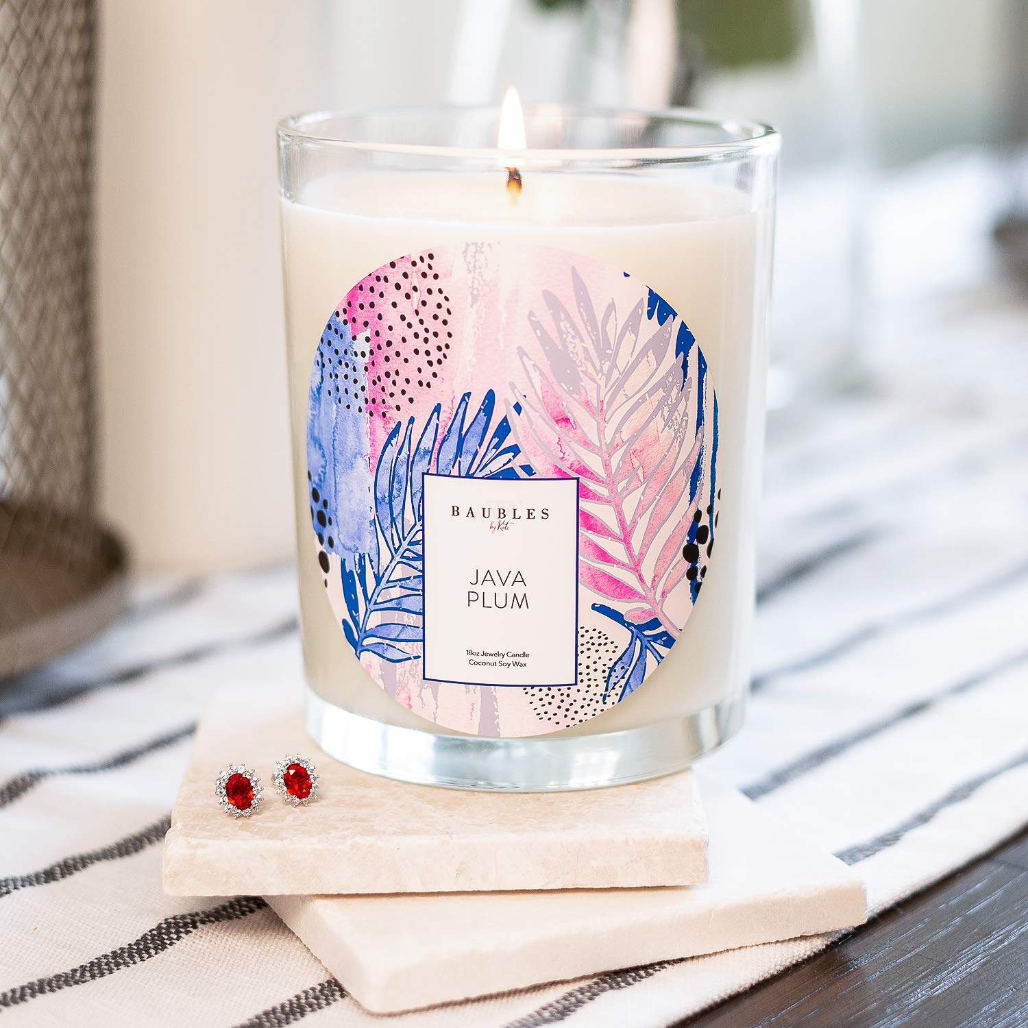Baubles Java Plum Scented Premium Candle with Hidden Surprise Earring | 18 oz Large Soy Candle | Made in USA | Parrafin-Free | Perfect for Home Decor, Romantic Gifts & Self-Care Relaxation
