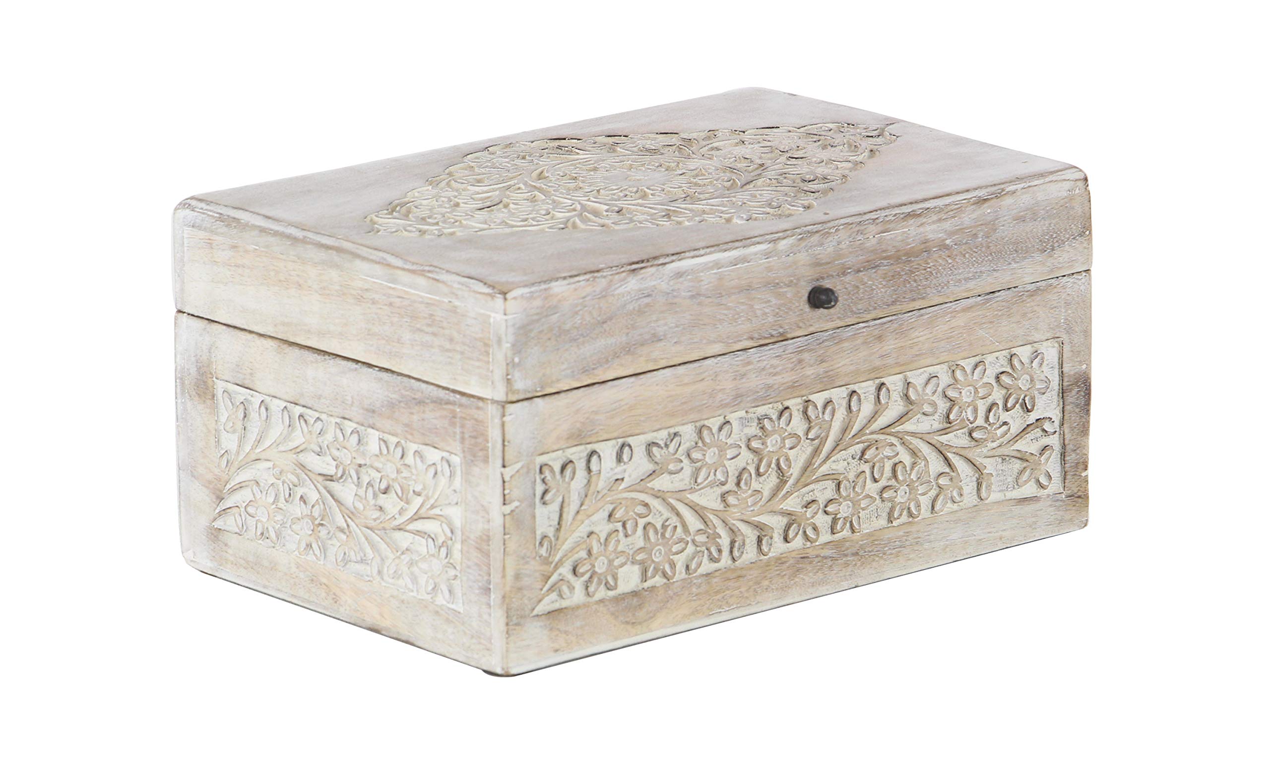 Mango Wood Floral Decorative Box Set of 3 - Storage for Home Decor