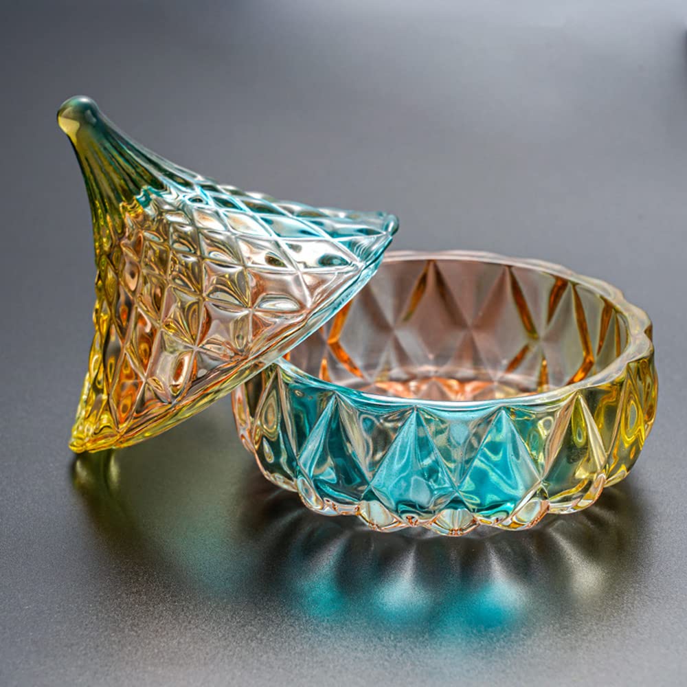 2-Pack Rainbow Crystal Glass Nail Dappen Dish with Lids - Small Nail Jars for Liquid & Powder, Candy Dishes, Candle Holders - Perfect for Nail Salons, DIY Manicures & Home Decor