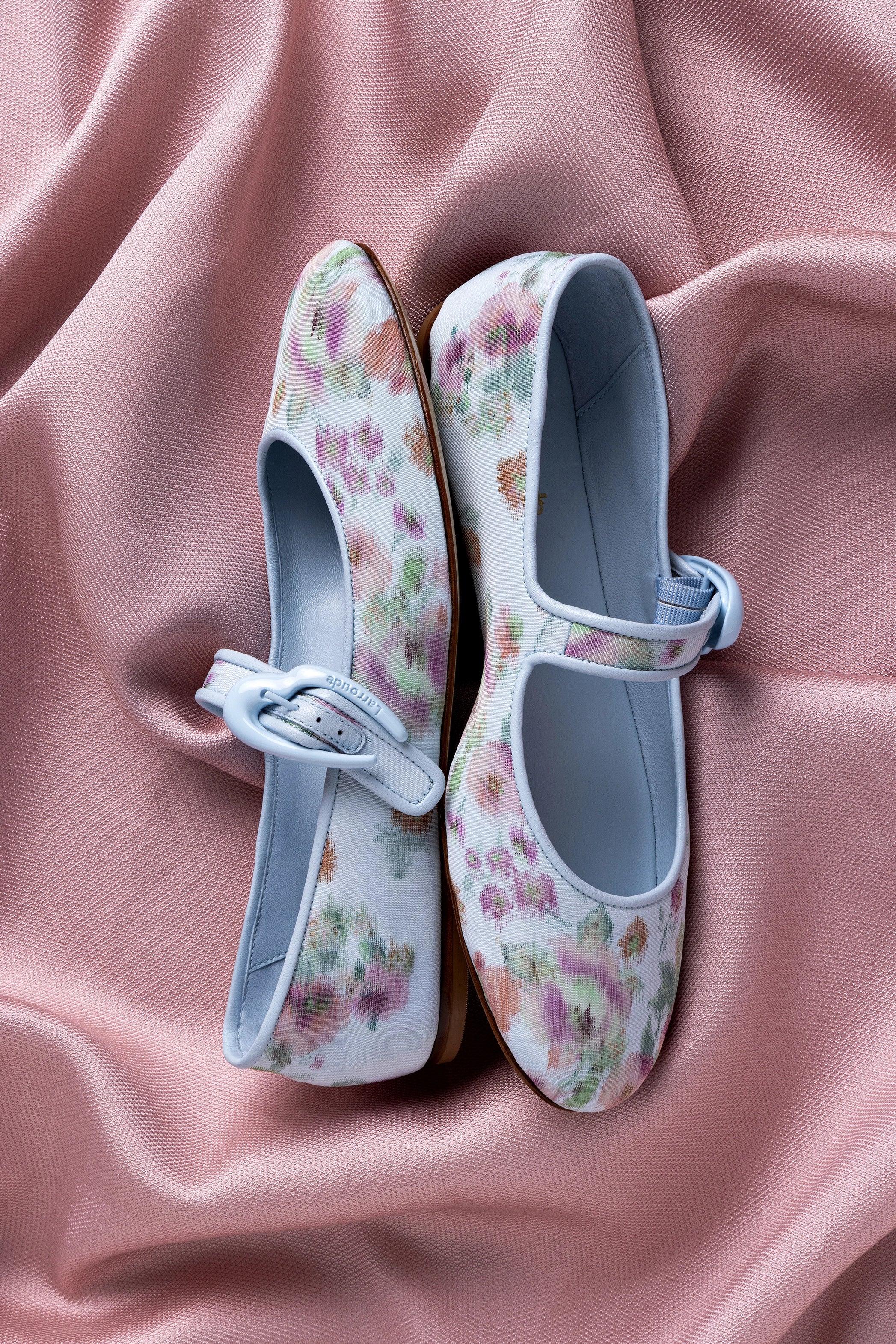 Larroudé x Markarian Verona Ballet Flats - Apple Blue Floral Ikat Design | Women's Comfortable Slip-On Shoes for Work, Date Night & Casual Outings