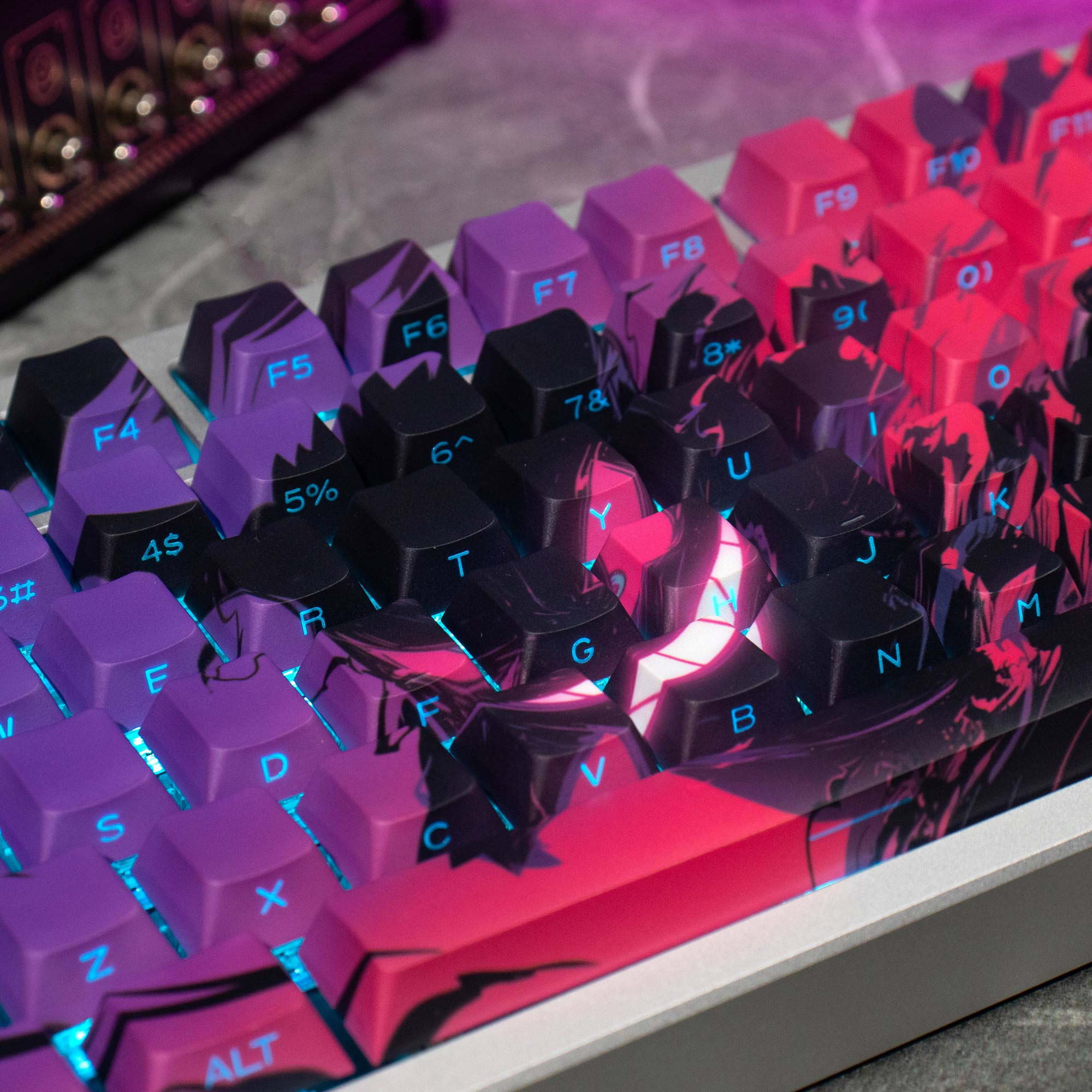Gengar Themed Anime Mechanical Keyboard Keycaps - PBT Sublimation with Side-Transparent Design for Gaming & Typing | Perfect for PC Gamers & Anime Fans