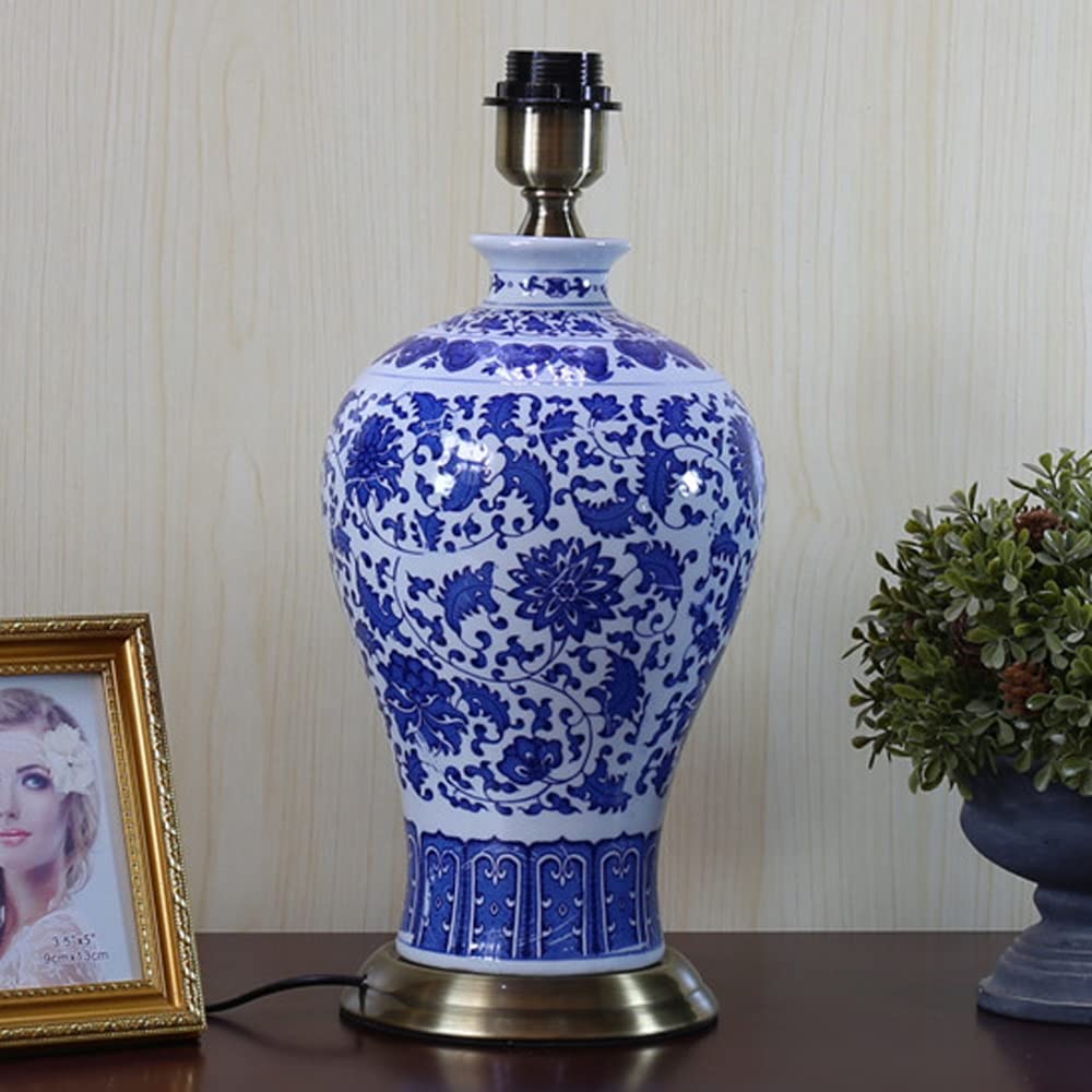 66 x 30 cm Blue and White Porcelain Table Lamp - 5 Styles Available, Chinese Ceramic Desk Lamp with Glazed Finish, Art Deco Antique Design for Bedroom, Living Room, or Office Decor