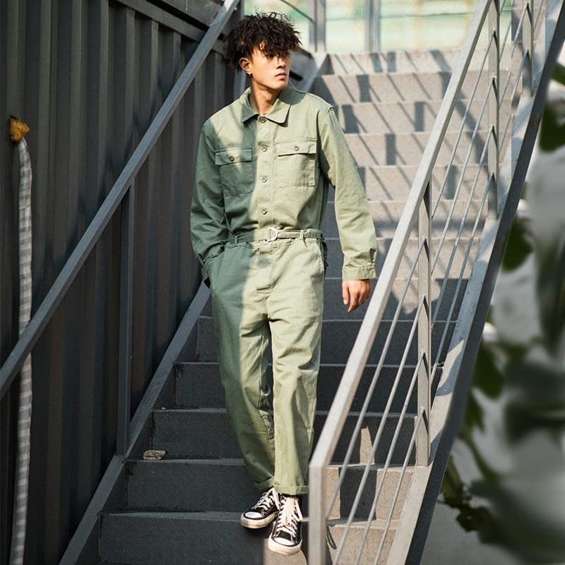 **Aoleaky Men's Loose Fit Long Sleeve Jumpsuit - Cargo Pants Streetwear Work Suit | Stylish One-Piece Overalls for Casual Wear, Work & Outdoor Activities**