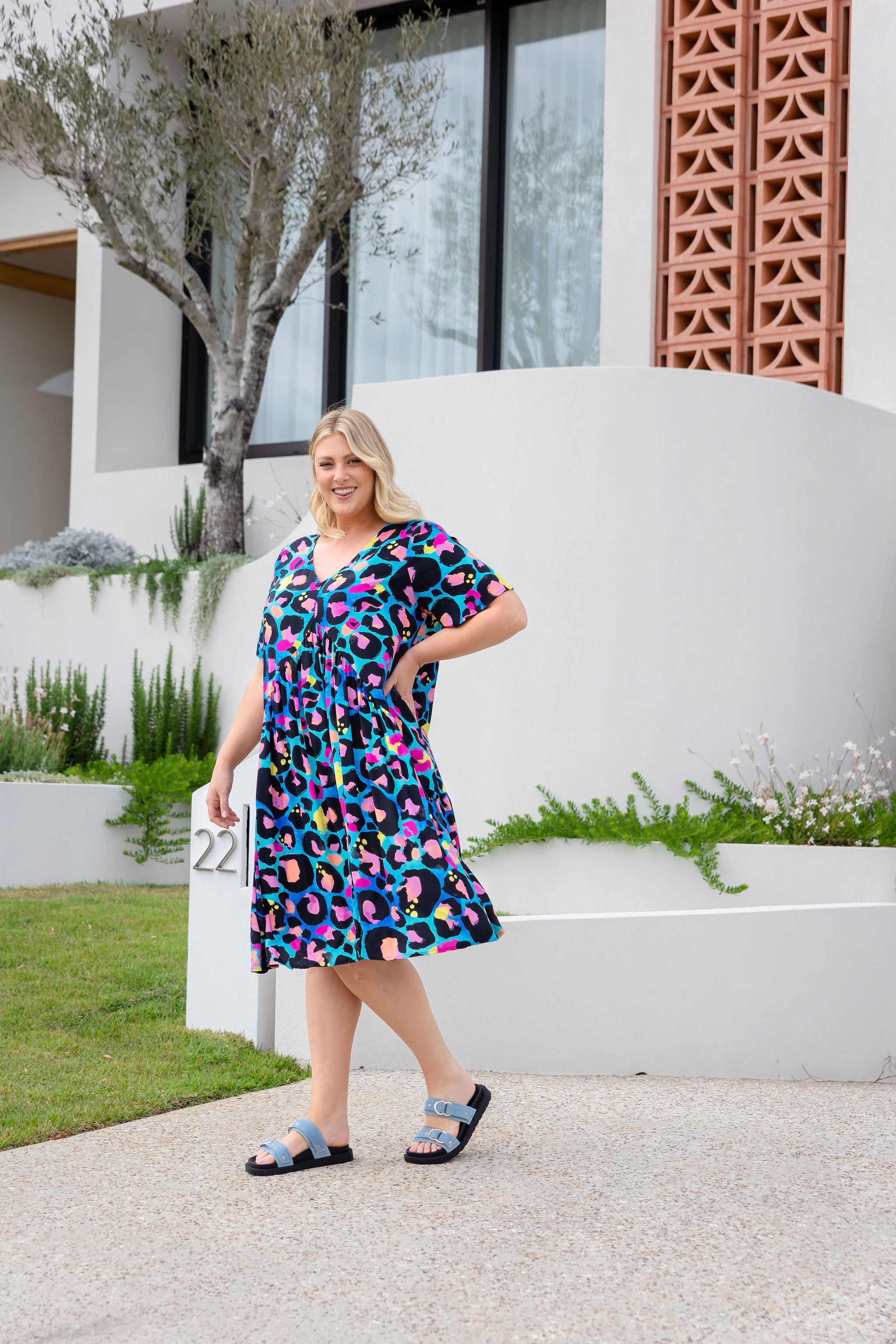 Kasey Rainbow Peak Dress in Kasey Leopard Print - Stylish Animal Print Party & Cocktail Dress for Women