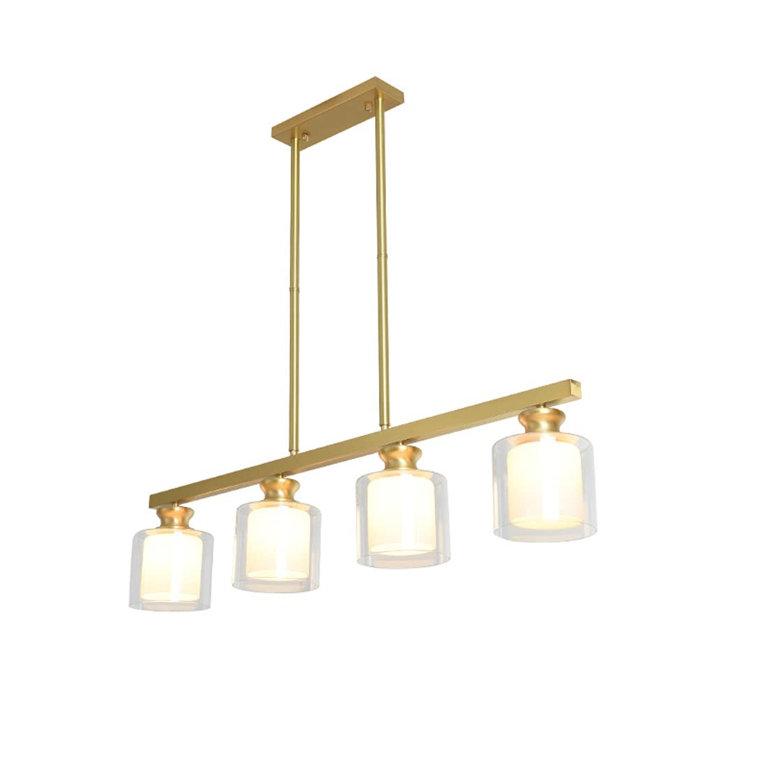 Modern Gold Brass 4-Light Linear Chandelier - Clear Glass Shade Pendant Lighting Fixture for Kitchen Island, Dining Room & Farmhouse Decor | Perfect Over Kitchen Sink, Breakfast Nook or Dining Table