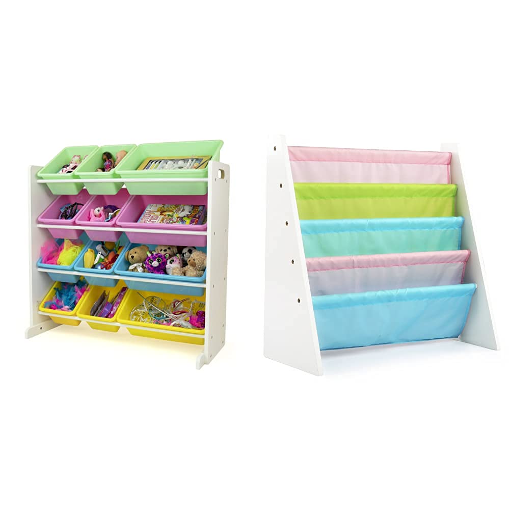 Humble Crew Kids Toy Storage Organizer with Book Rack - Pastel Collection | Space-Saving Nursery & Playroom Organization Solution for Toys, Books & More