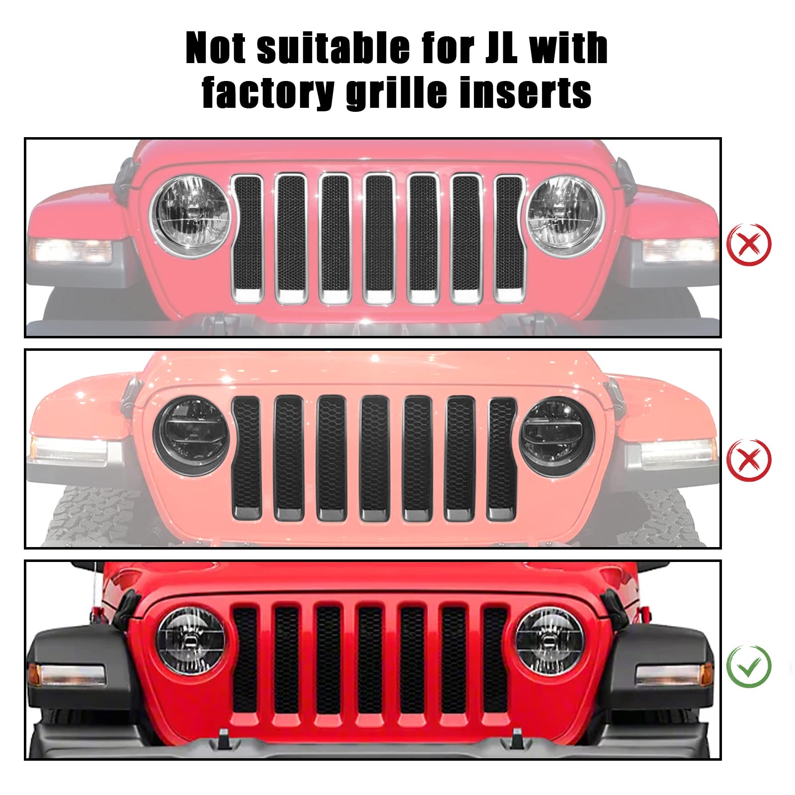JeCar Matte Black Front Grill Inserts & Headlight Trim Cover - Exterior Accessories for Jeep Wrangler JL & Unlimited (2018-2023) | Upgrade Your Off-Road Style & Protection