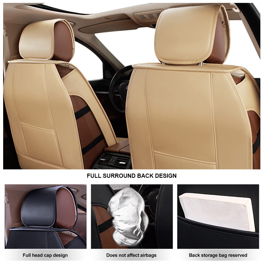Surekit PU Leather Car Seat Cover for Lincoln MKZ MKS MKC MKX MKT LS Nautilus Continental Navigator - 5-Seat Full Set Needlework Cushion Protector (Cream) | Premium Fit, Comfort & Style for Daily Commute & Road Trips