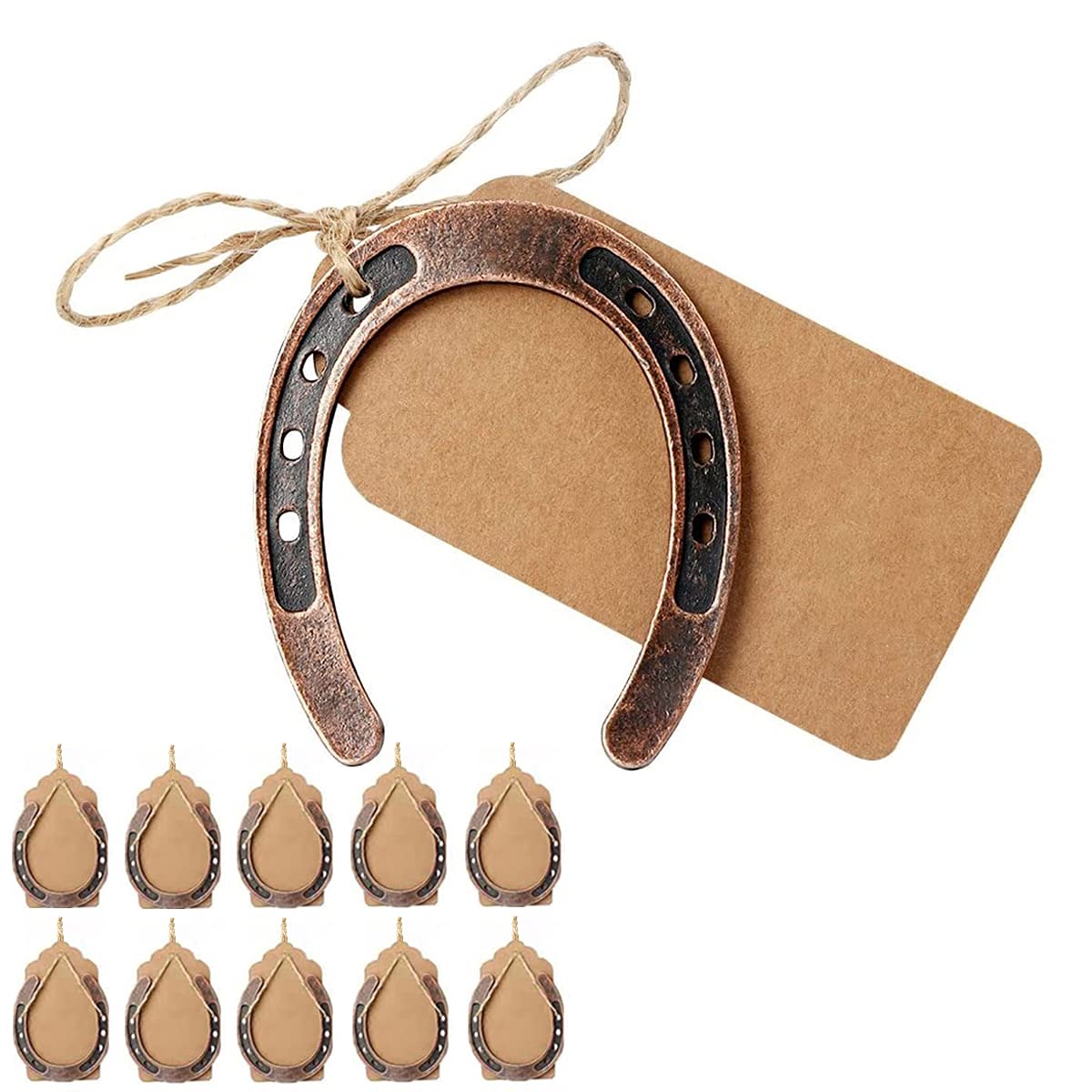 10pcs Lucky Horseshoe Wedding Favors with Kraft Tag - Vintage Metal Mini Horseshoe Decor for Rustic Weddings, Birthday Parties & Home Decor - Perfect for Table Centerpieces, Gift Toppers & DIY Craft Projects