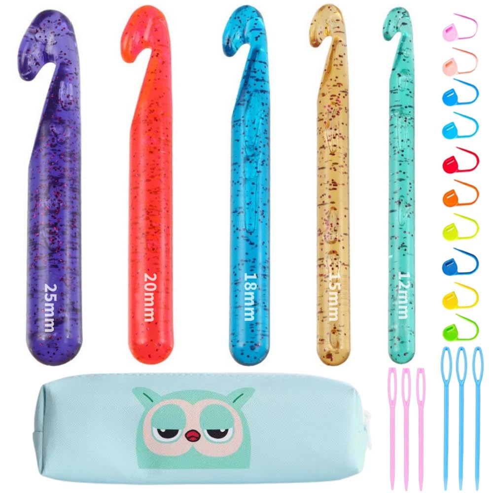 Chunky Yarn Crochet Hooks Set 12mm-25mm (22pcs) for Arm Knitting & Blankets