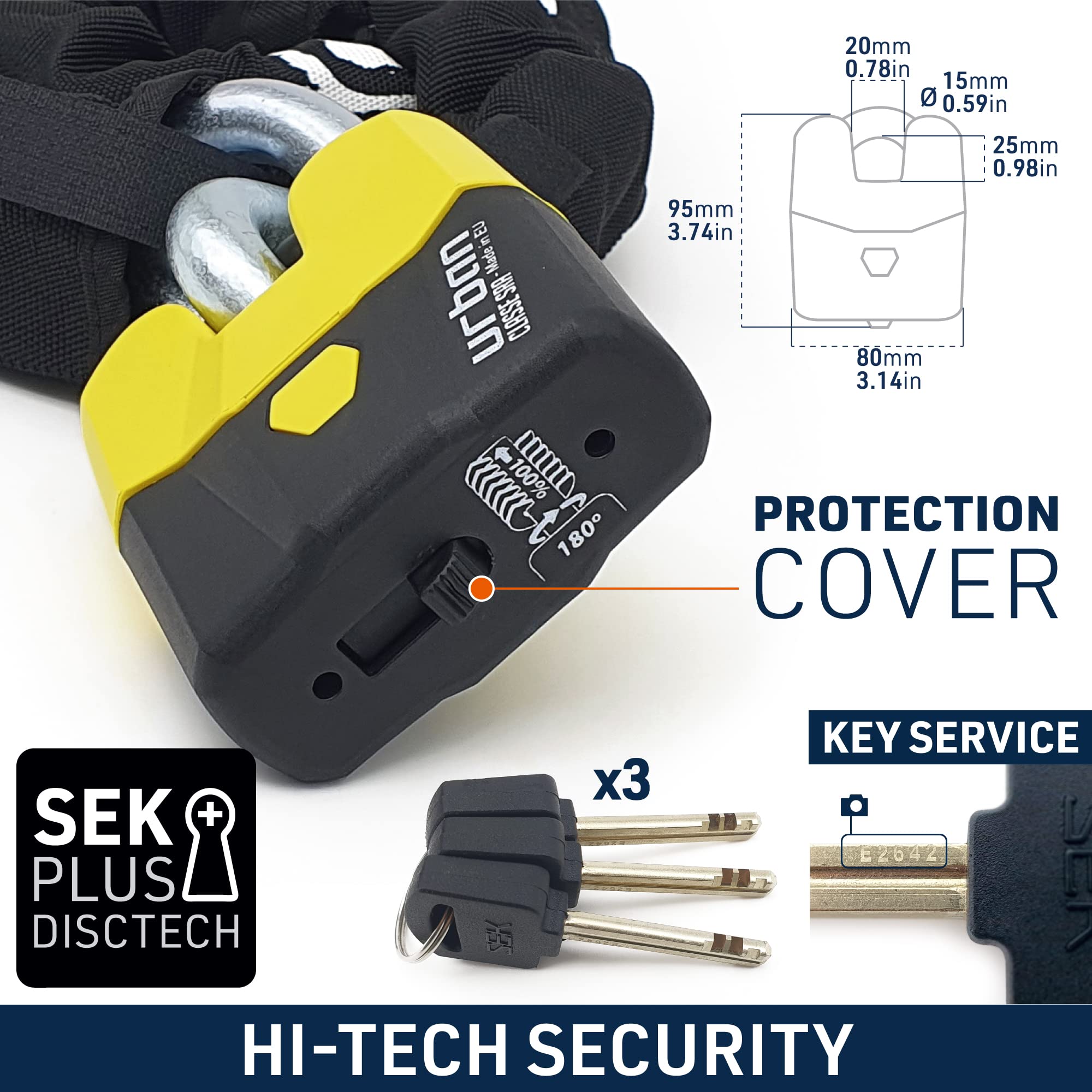Urban Security U8K100 Heavy Duty Motorcycle Chain Lock – Cut Proof Anti-Theft Bike Lock with SRA Approved Cut Resistant Padlock (100cm) – Ideal for Motorcycles, Scooters, Bikes & Outdoor Security