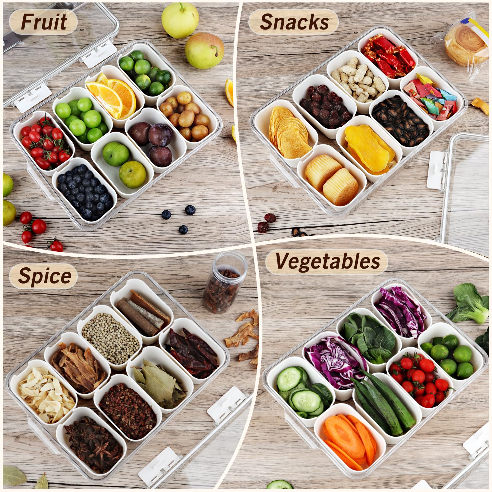Snackle Box Container with Lid - Portable Divided Tray for Candy, Fruits, Nuts | Picnic & Travel Snack Storage
