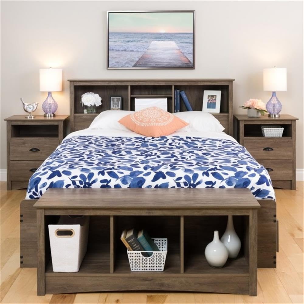 Home Square 3-Piece King Bedroom Set with Storage Platform Bed & 2 Tall Nightstands - Modern Bedroom Furniture for Spacious Master Suite
