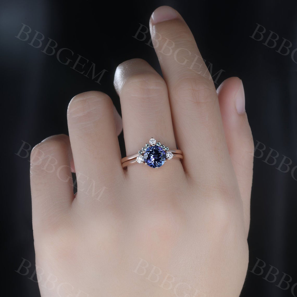 Tanzanite Engagement Ring Set for Women - Rose Gold Three Stone Bridal Ring - Perfect Wedding, Anniversary & Proposal Gift - Elegant Jewelry for Special Occasions