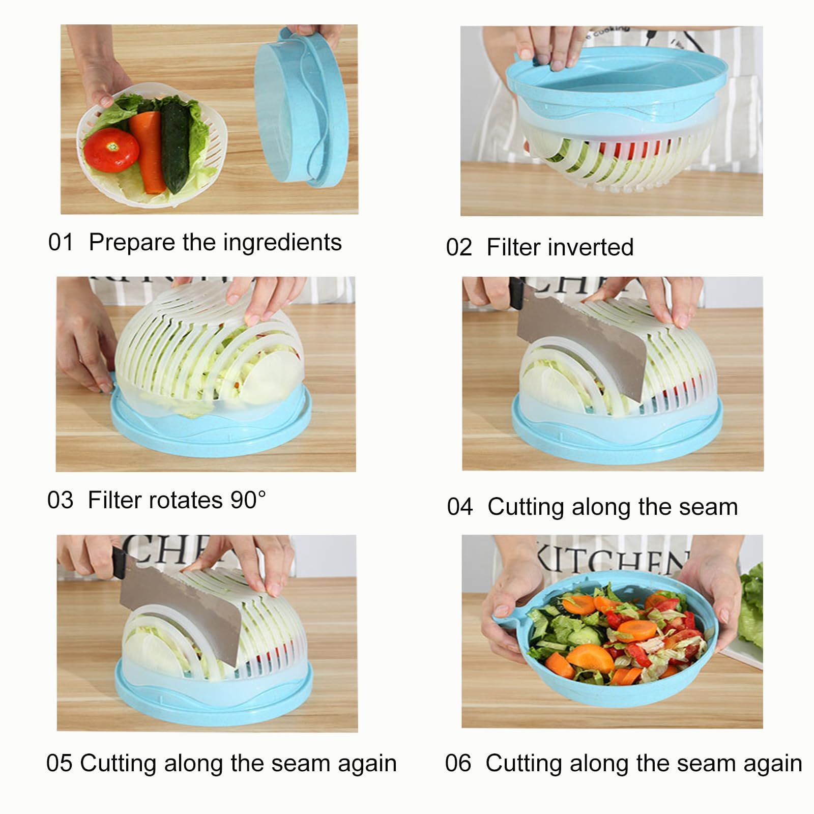 **Multi-Purpose Fruit and Vegetable Cutter Bowl - 5-in-1 Kitchen Slicer for Chopping, Dicing, and Slicing Veggies, Fruits, and Salads - Durable & BPA-Free (Blue) - Perfect for Meal Prep, Snacks, and Healthy Eating**