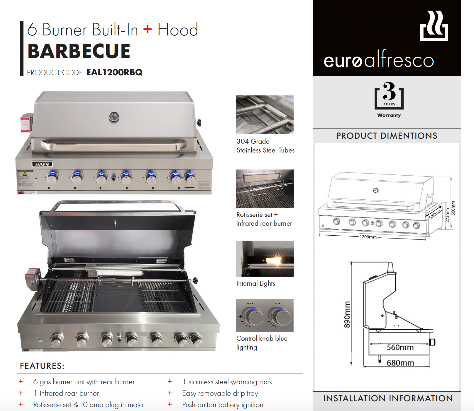 Euro Appliances EA05 Alfresco Outdoor Cooking Package - Premium BBQ Grill Set for Patio, Garden & Camping | Perfect for Backyard Parties, Picnics & Tailgating