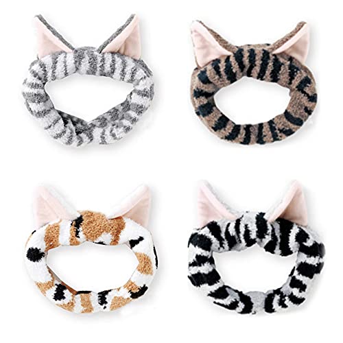 DRESHOW Spa Facial Headbands - Soft Terry Cloth Towel Headbands with Cute Cat Ears for Women | Perfect for Washing Face, Applying Makeup & Skincare Masks