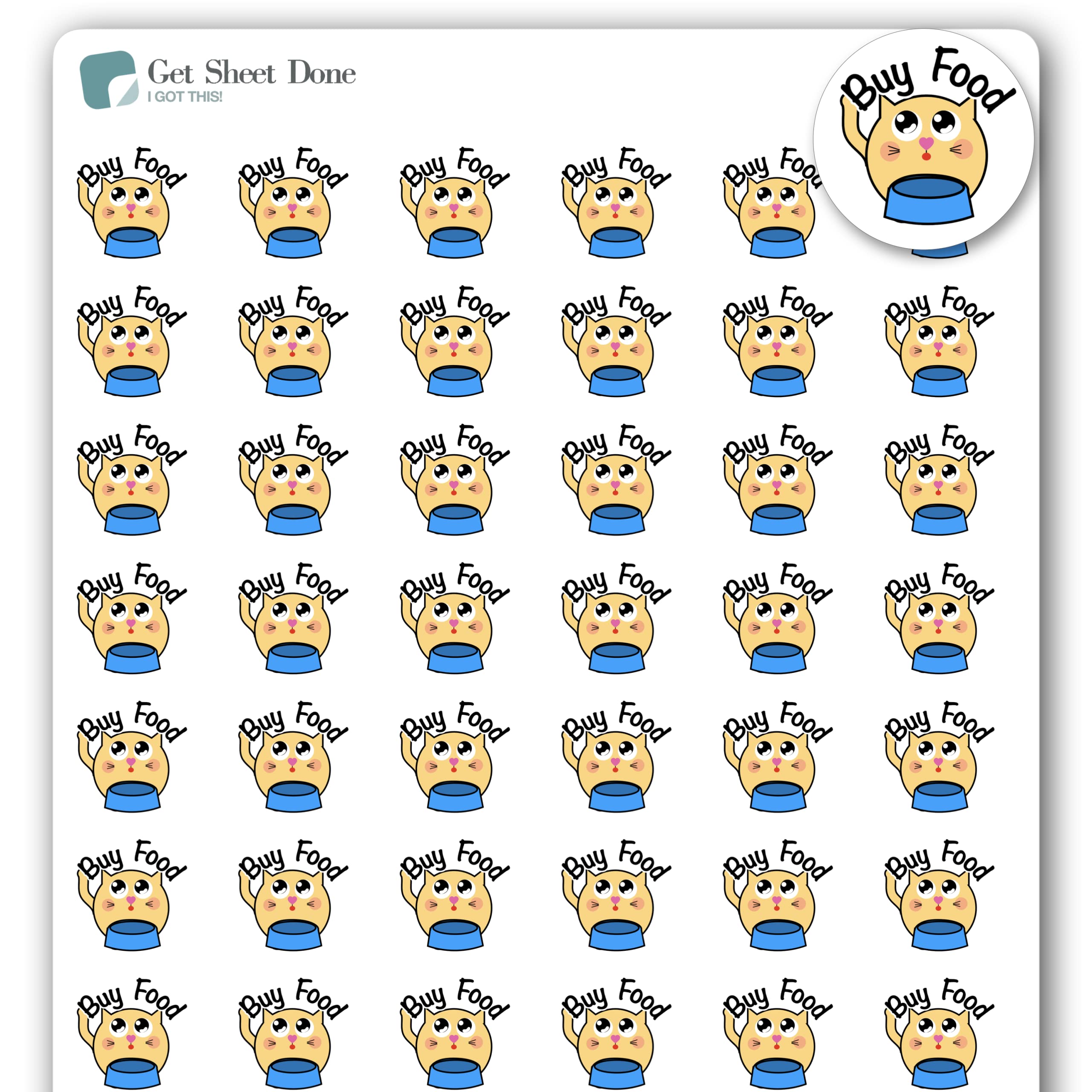 Pet Food Planner Stickers - 54 Fun Vinyl Stickers (1/2 Inch) for Dog & Cat Care Reminders, Chores, Shopping Lists - Essential Productivity Planner for Bullet Journals & Bujo (Matte Vinyl, 1 Sheet) - Perfect for Pet Owners, Home Organization & Daily Planning