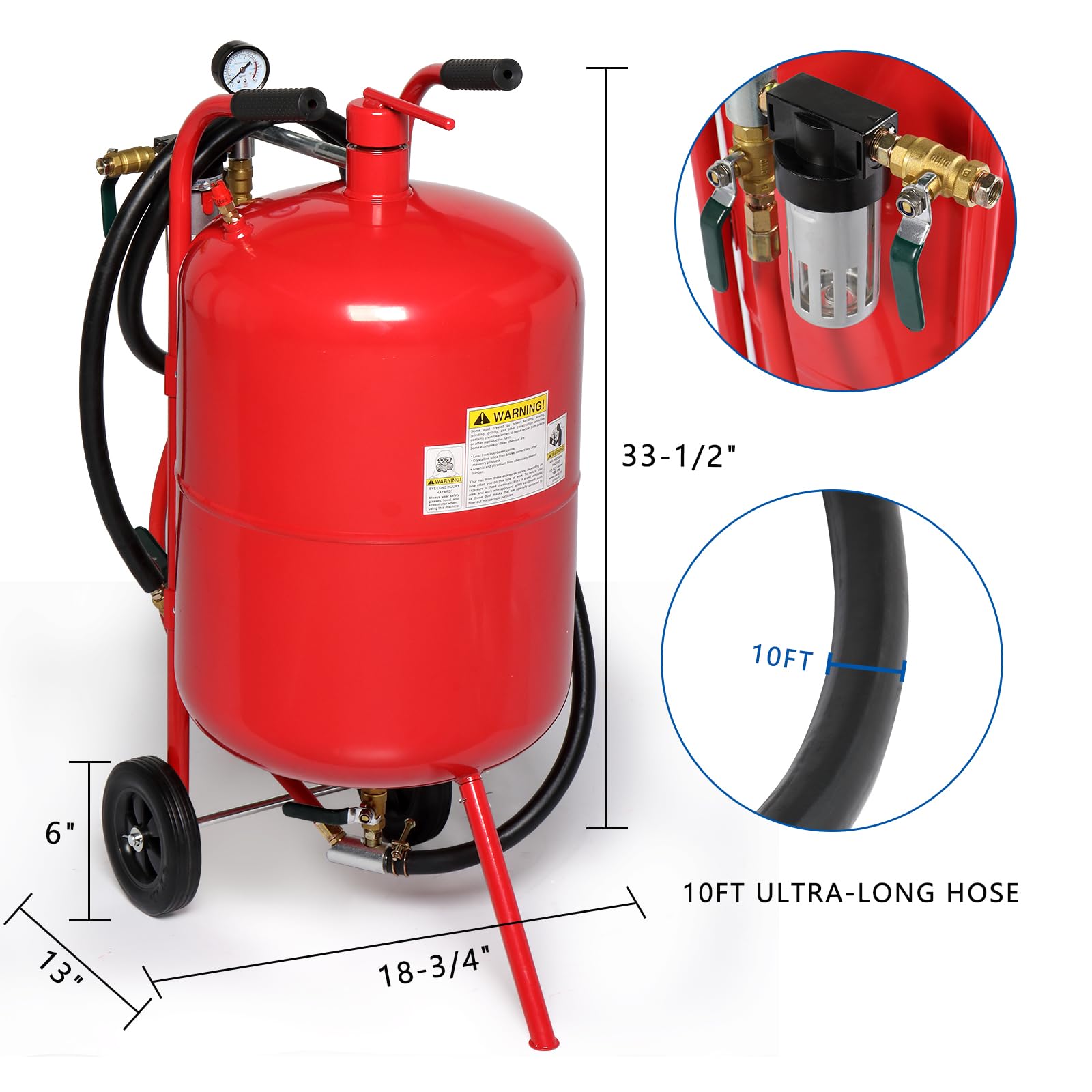 10 Gallon Sandblaster Kit - High Pressure Abrasive Blaster (65-125 PSI) with 6
