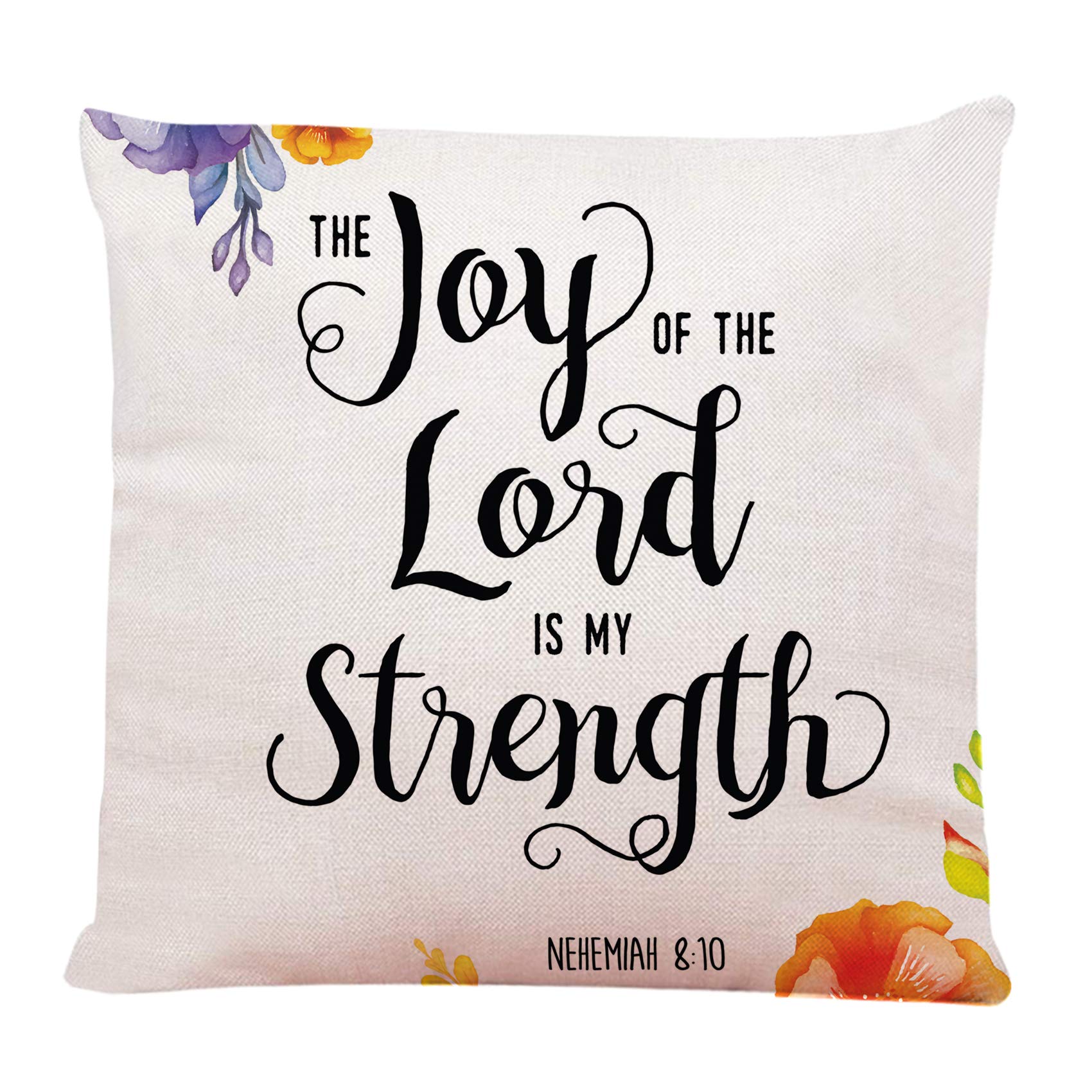 Religious Throw Pillow Cover - 'The Joy of The Lord is My Strength' Bible Verse Design, Orange Scripture Decorative Cushion Case 18x18 Inch for Sofa, Bed, Car & Home Decor - Inspirational Christian Gift Idea