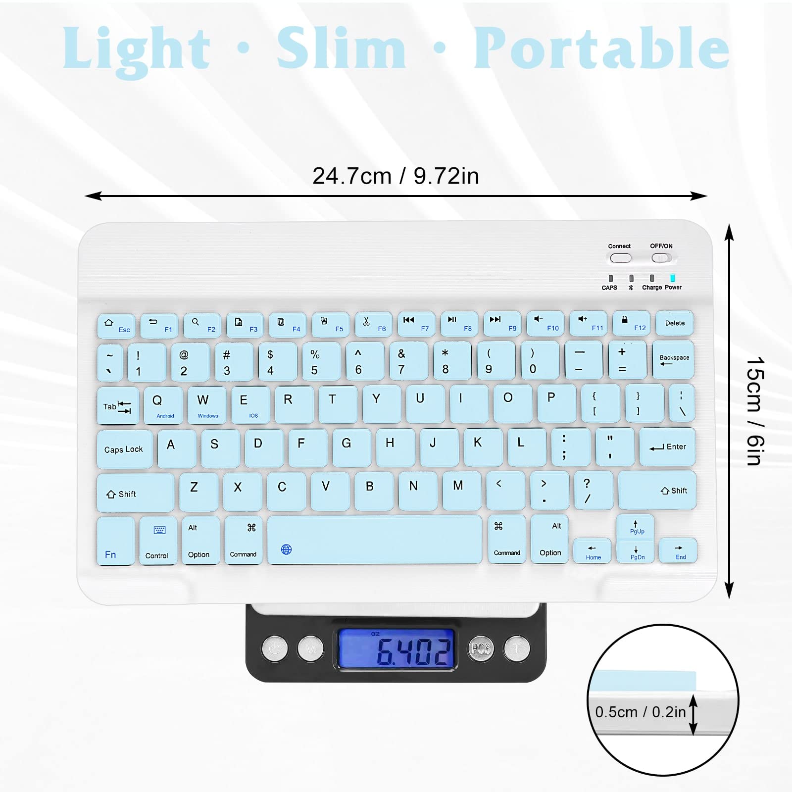 Rechargeable Bluetooth Keyboard and Mouse Combo - Ultra Slim Full-Size Wireless Keyboard with Ergonomic Mouse for Mac, iPad, PC, Laptop, Tablet - Sky Blue | Perfect for Office, Home, Gaming & Travel Use