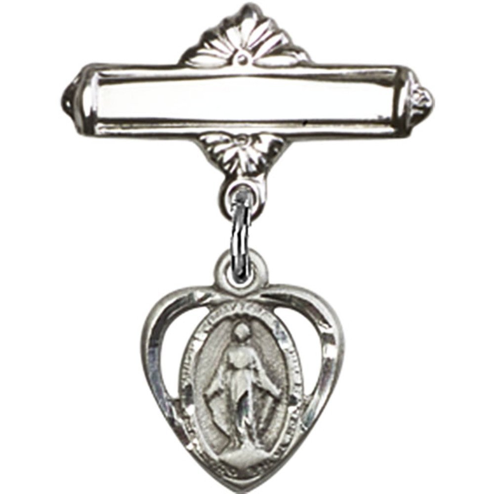 Bonyak Sterling Silver Saint Medal Jewelry - Miraculous Charm Baby Badge with Polished Pin (7/8