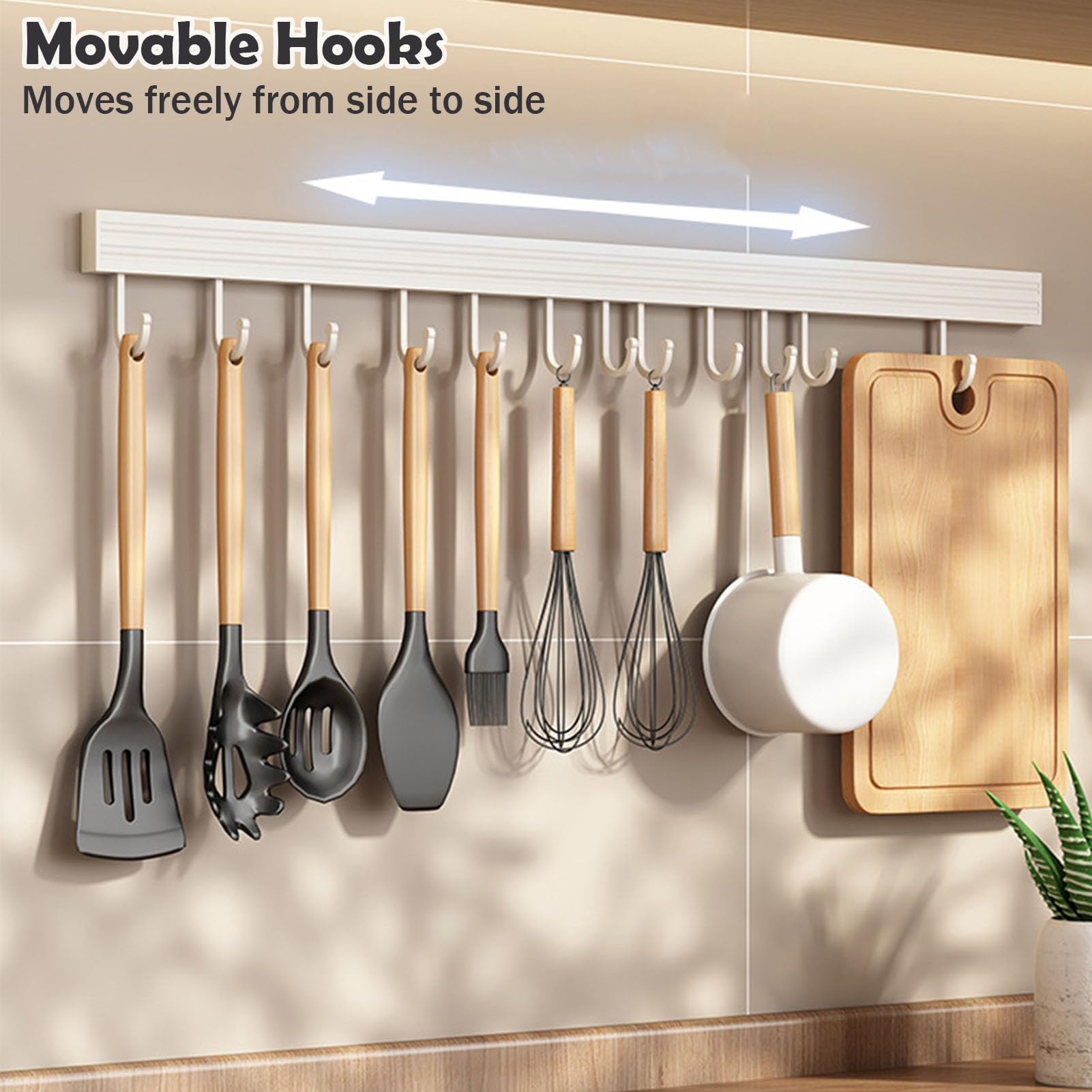 Wall-Mounted Aluminum Kitchen Hook Rack - Organize Utensils, Spoons, Shovels & Chopping Boards - Space-Saving Storage Solution for Modern Kitchens