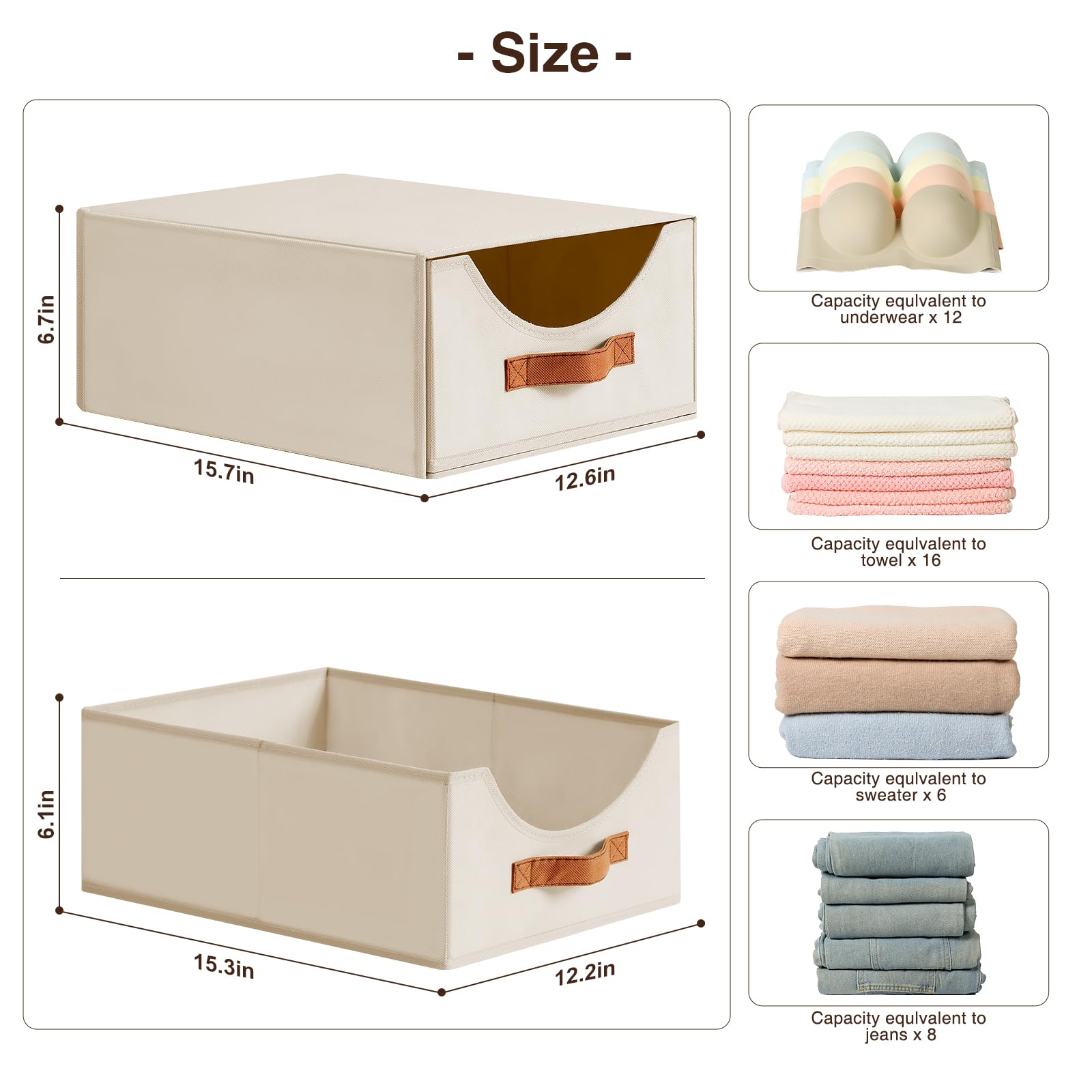 Large Fabric Storage Bins with Drawers - 4 Pack Collapsible Closet Organizers for Clothes, Bedroom & Living Room | Space-Saving Beige Storage Solutions for Home Organization