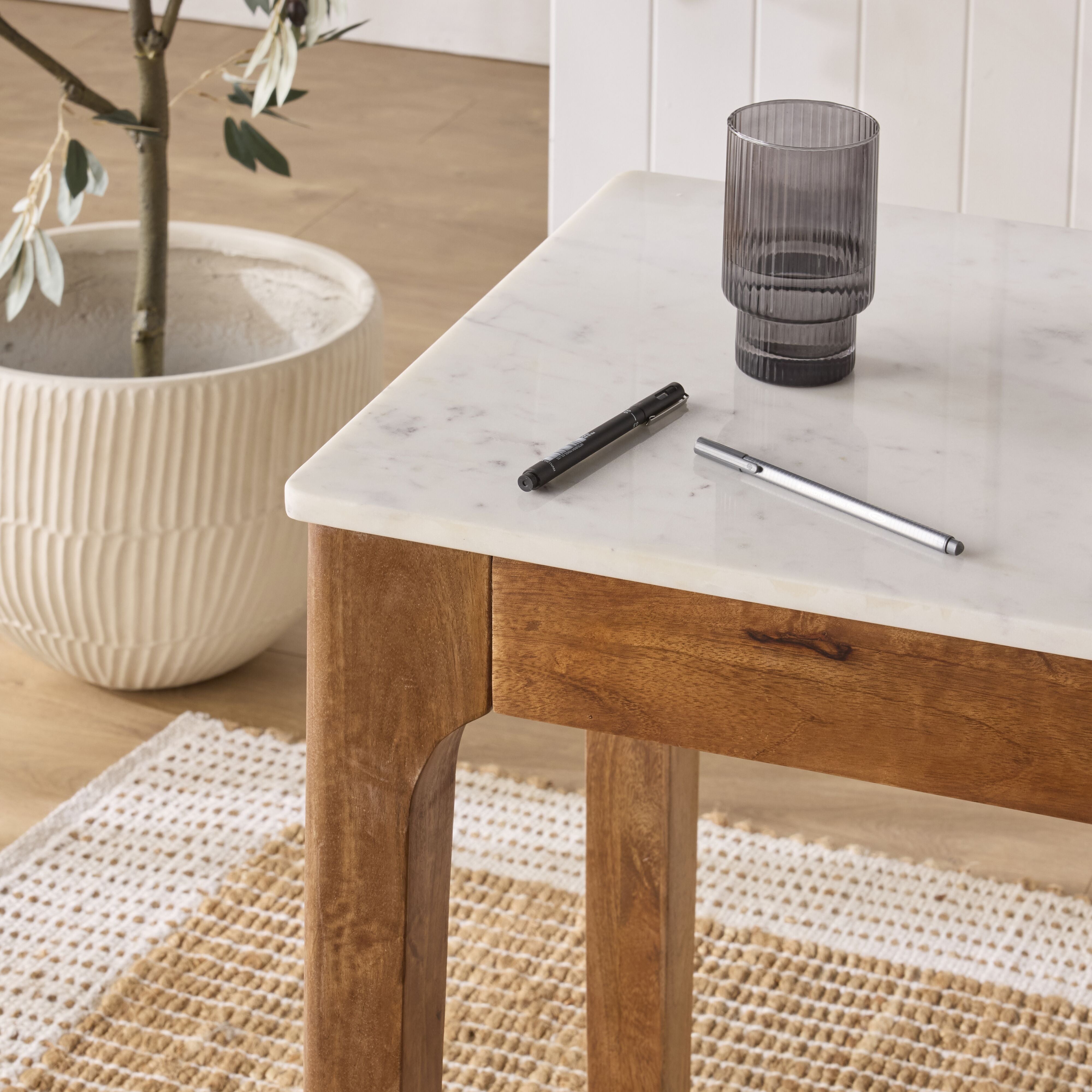 Elegant White Marble Top Desk - Modern Home Office Writing Table with Sturdy Metal Legs for Study, Work, and Conference Room Decor
