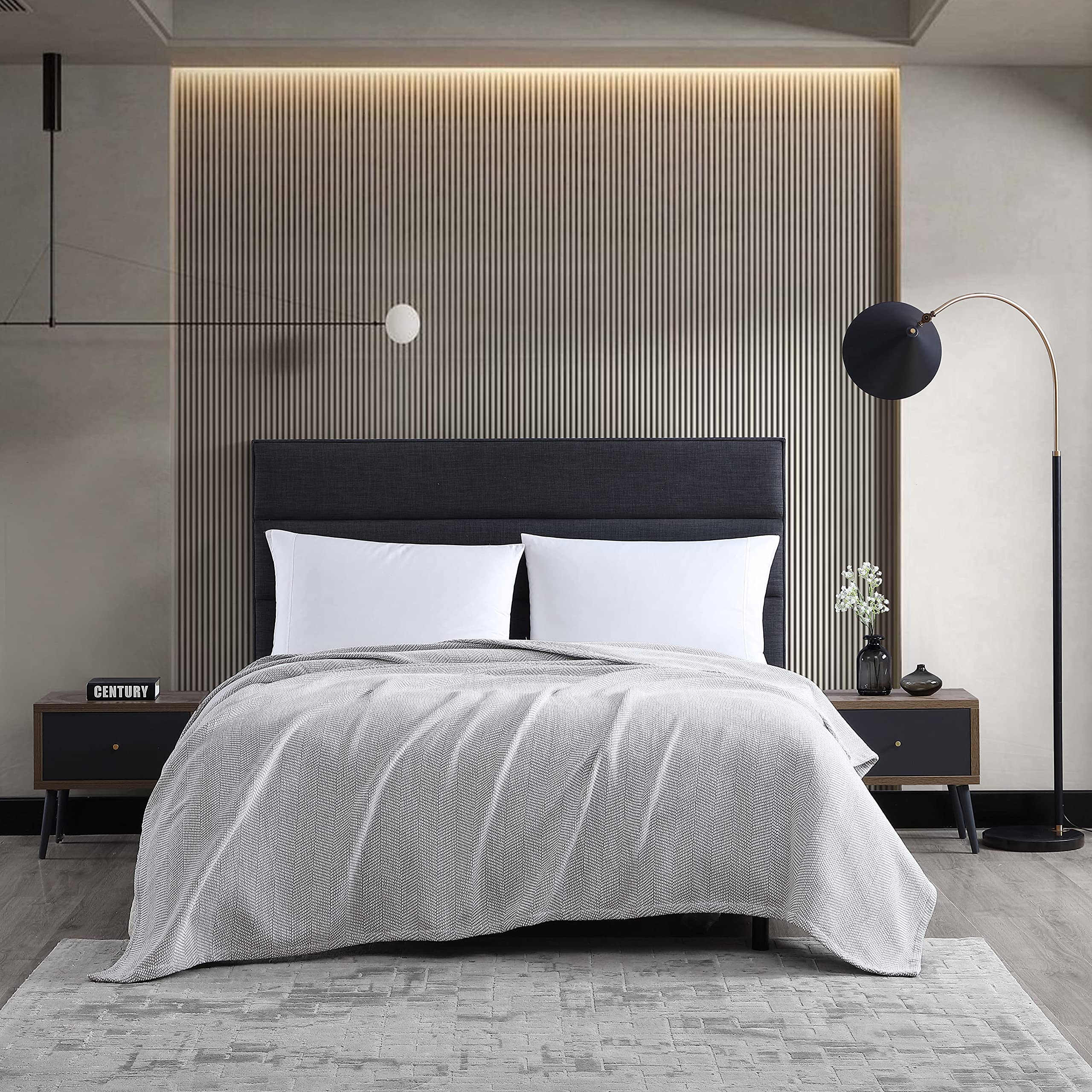 Vera Wang Twin Size Blanket - Breathable 100% Cotton Chenille Pique Bedding Set, Medium Weight All Season Comforter (Grey) - Perfect for Bedroom, Guest Room, Dorm & Cozy Home Decor