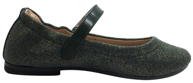 Manuela de Juan Girls' Irene Forest Green Shimmer Leather Mary Jane Flats with Elastic Back - Comfortable School Shoes for Toddlers & Kids, Perfect for Dressy Occasions & Everyday Wear