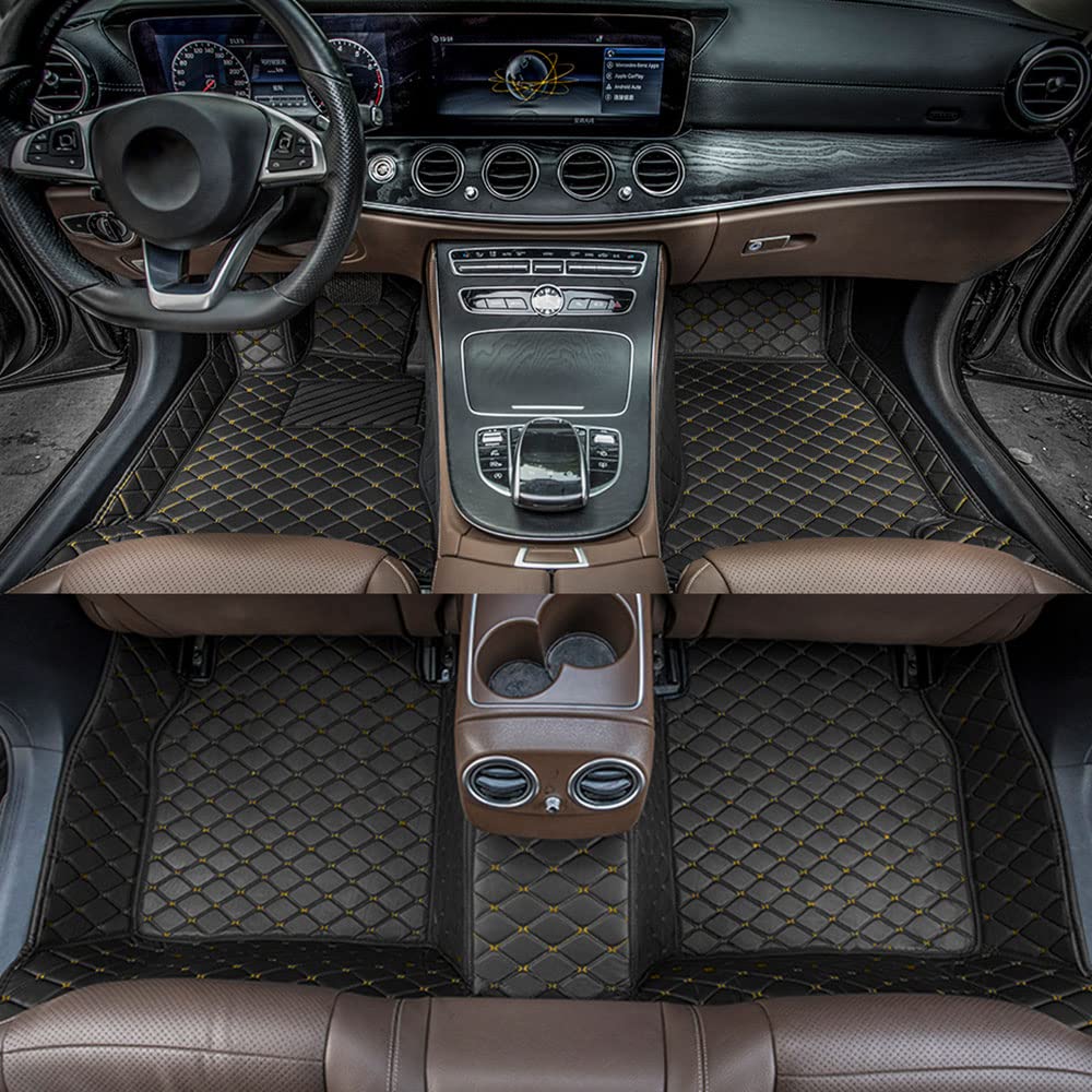 Premium All-Weather Non-Slip Leather Car Floor Mats - Custom Fit for Dodge Charger 2007-2022 (Charger SRT 2020-2022) - Black & Gold Design - Perfect for Daily Commuting & Road Trips