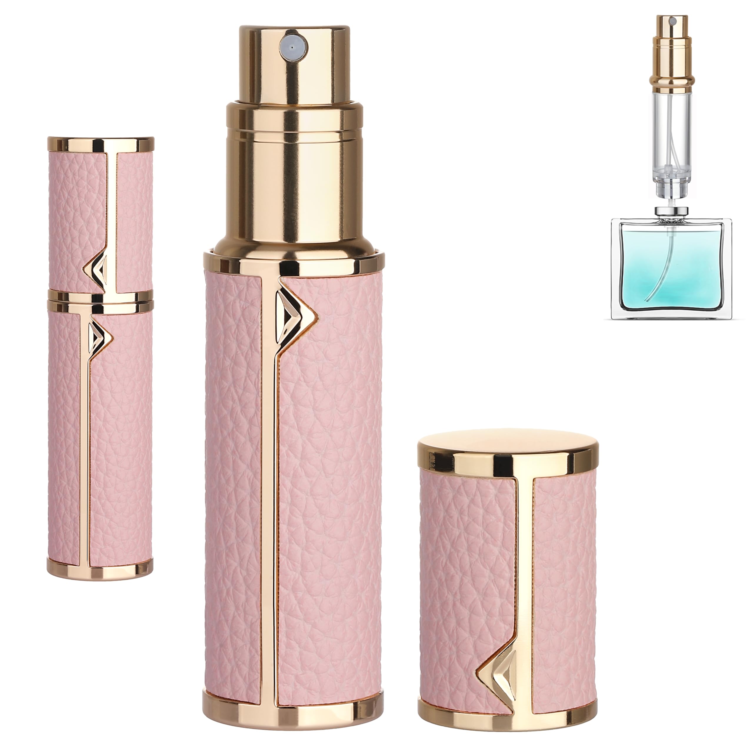 5ml Refillable Travel Perfume Atomizer Bottle - Luxury Portable Pocket Perfume Sprayer Pump for Women & Men, Compact Cologne Dispenser for Airplane Carry-on, Gym Bag & Purse (Pink)
