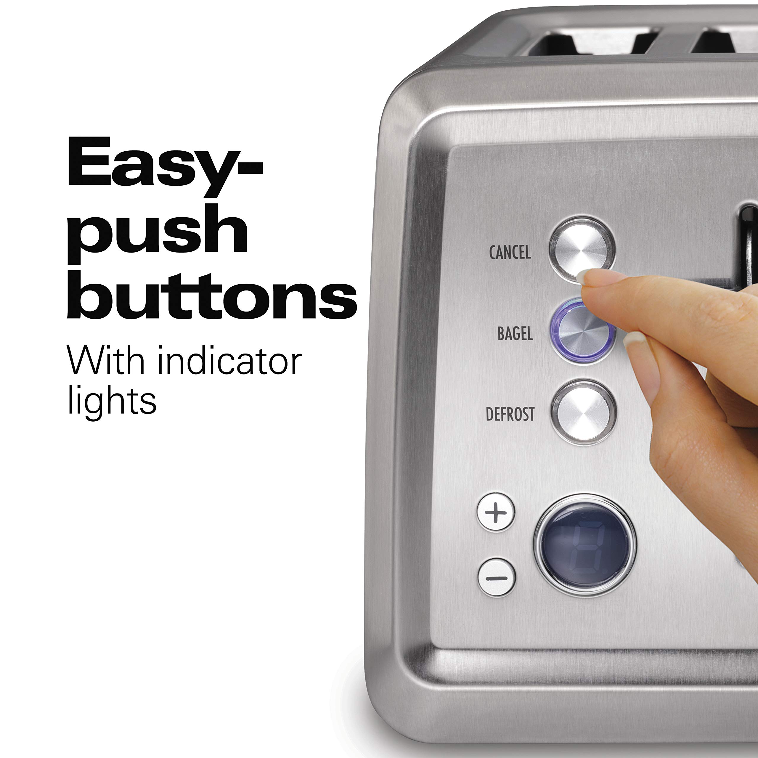 Hamilton Beach 4 Slice Toaster - Extra-Wide Slots, Bagel Setting, Defrost Function - Stainless Steel (24796) - Perfect for Breakfast, Bagels, and Quick Snacks at Home or Office