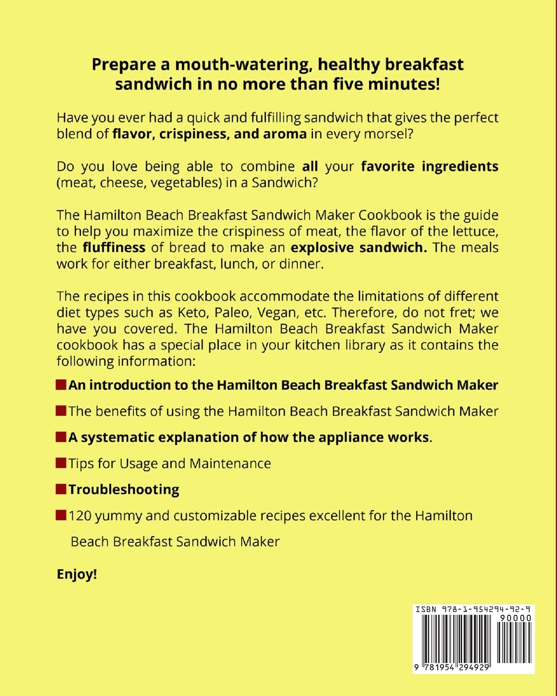 Hamilton Beach Breakfast Sandwich Maker Cookbook - 1000 Easy Recipes for Sandwiches, Omelets & Burgers | Beginner-Friendly Guide for Quick Breakfast & Meal Prep
