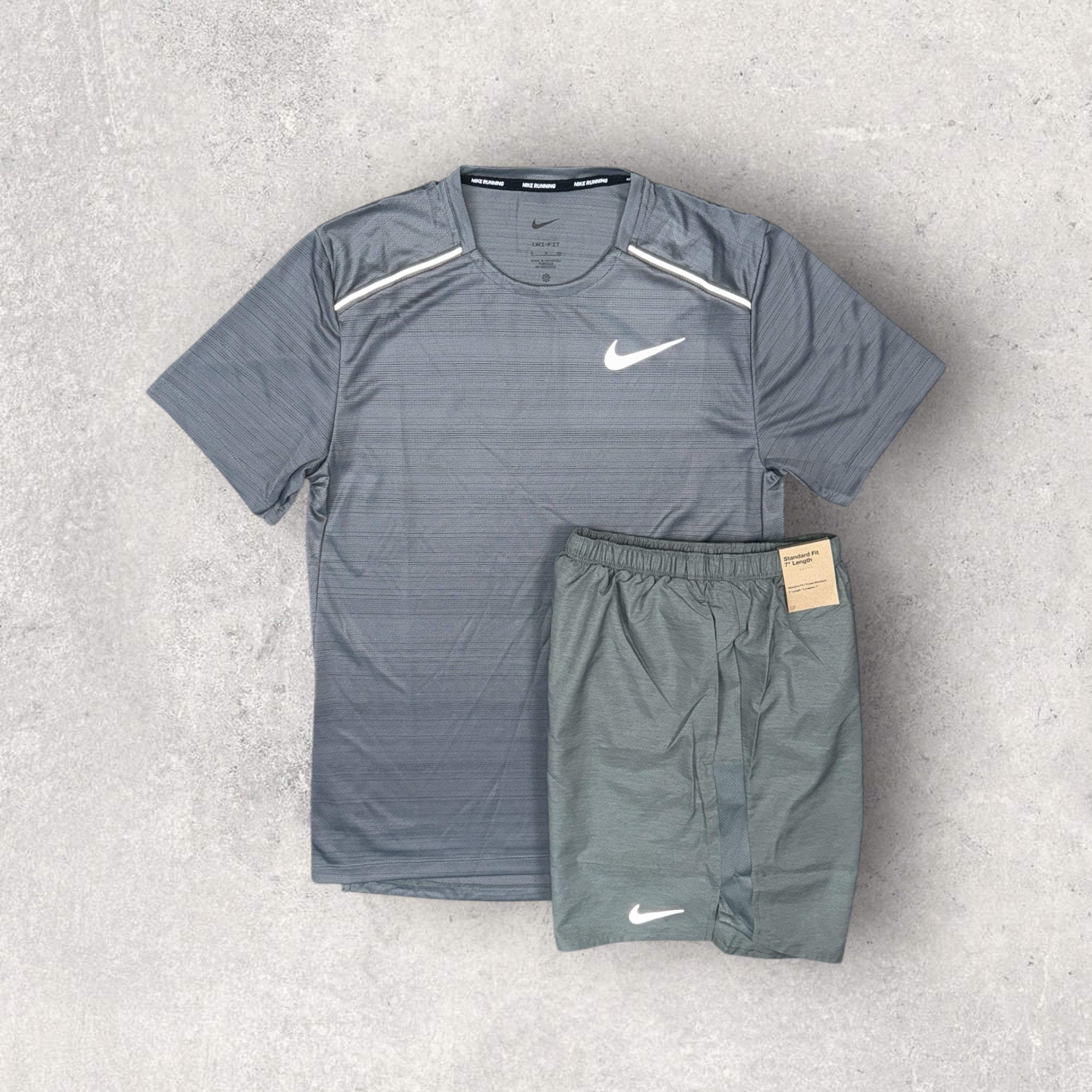 Nike Miler 1.0 Running T-Shirt & Shorts Set - Light Gray Athletic Outfit for Men | Gym Workout & Jogging Apparel