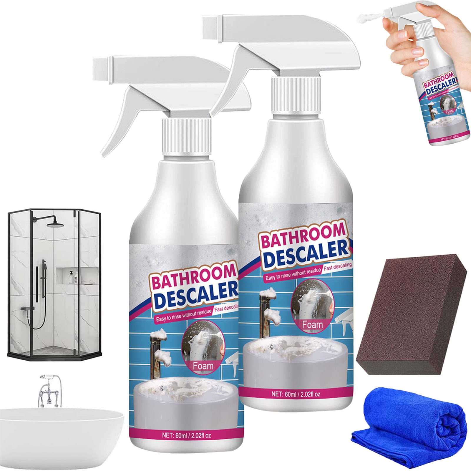 NNBWLMAEE Stubborn Stains Cleaner - Powerful Bathroom & Shower Foam Spray | All-Purpose Bubble Cleaner for Kitchen, Tile & Household Surfaces | Deep Cleaning Solution for Tough Grime & Soap Scum (2-Pack)