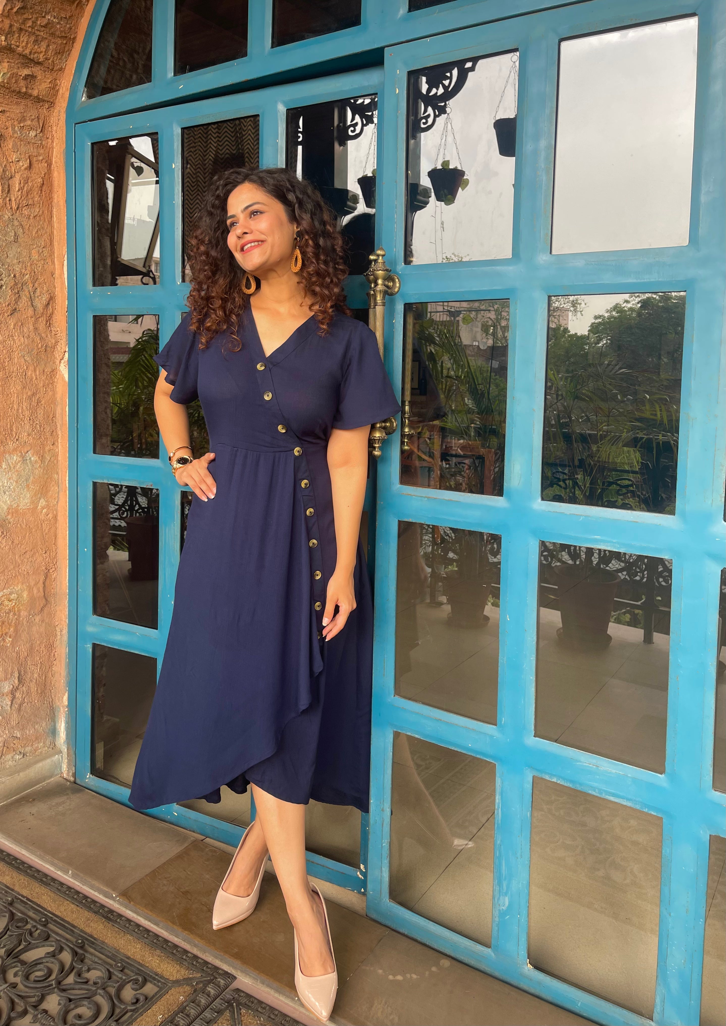 Navy Blue Summer Maxi Dress for Women - Flowy Long Beach Dress with Pockets - Perfect for Vacations, Weddings & Casual Outings