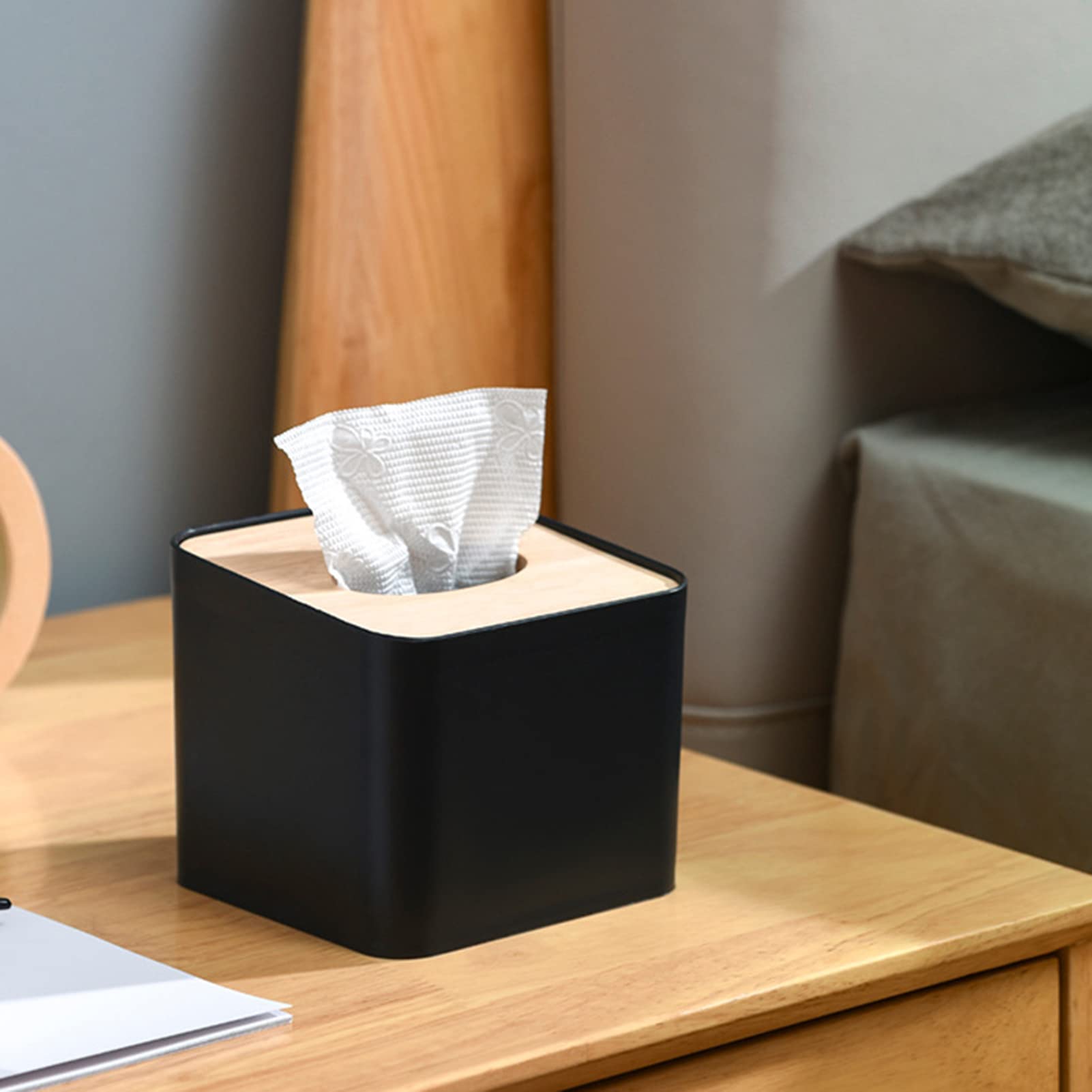 Sturdy Black Tissue Box Cover for Disposable Paper Facial Tissues | Mini Square Tissue Dispenser Holder for Bathroom, Kitchen, Office & Living Room | Durable Paper Towel Rack Organizer for Home & Workspace Decor