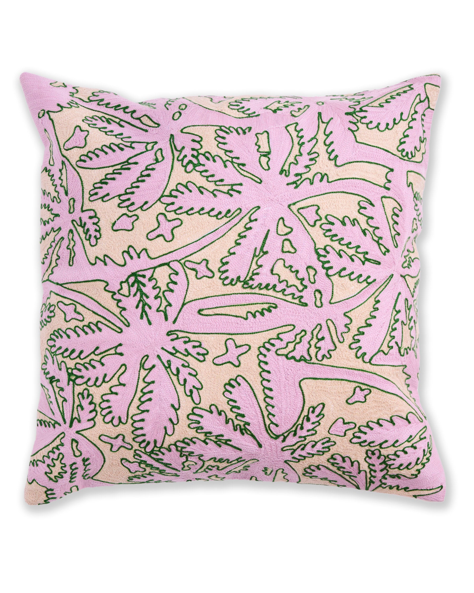 Balmy Palmy Embroidered Throw Pillow Cover - Tropical Palm Leaf Design Home Decor for Sofa, Bed, Chair - Perfect for Boho, Coastal & Beach House Style