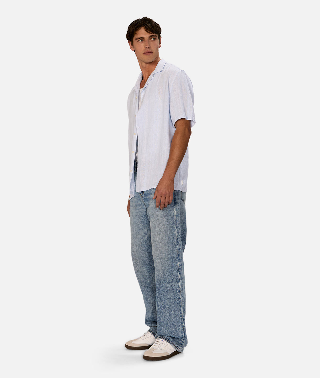 Catanza Striped Short Sleeve Linen Shirt for Men - Sky Blue | Casual Summer Wear, Beach Outfit & Vacation Style