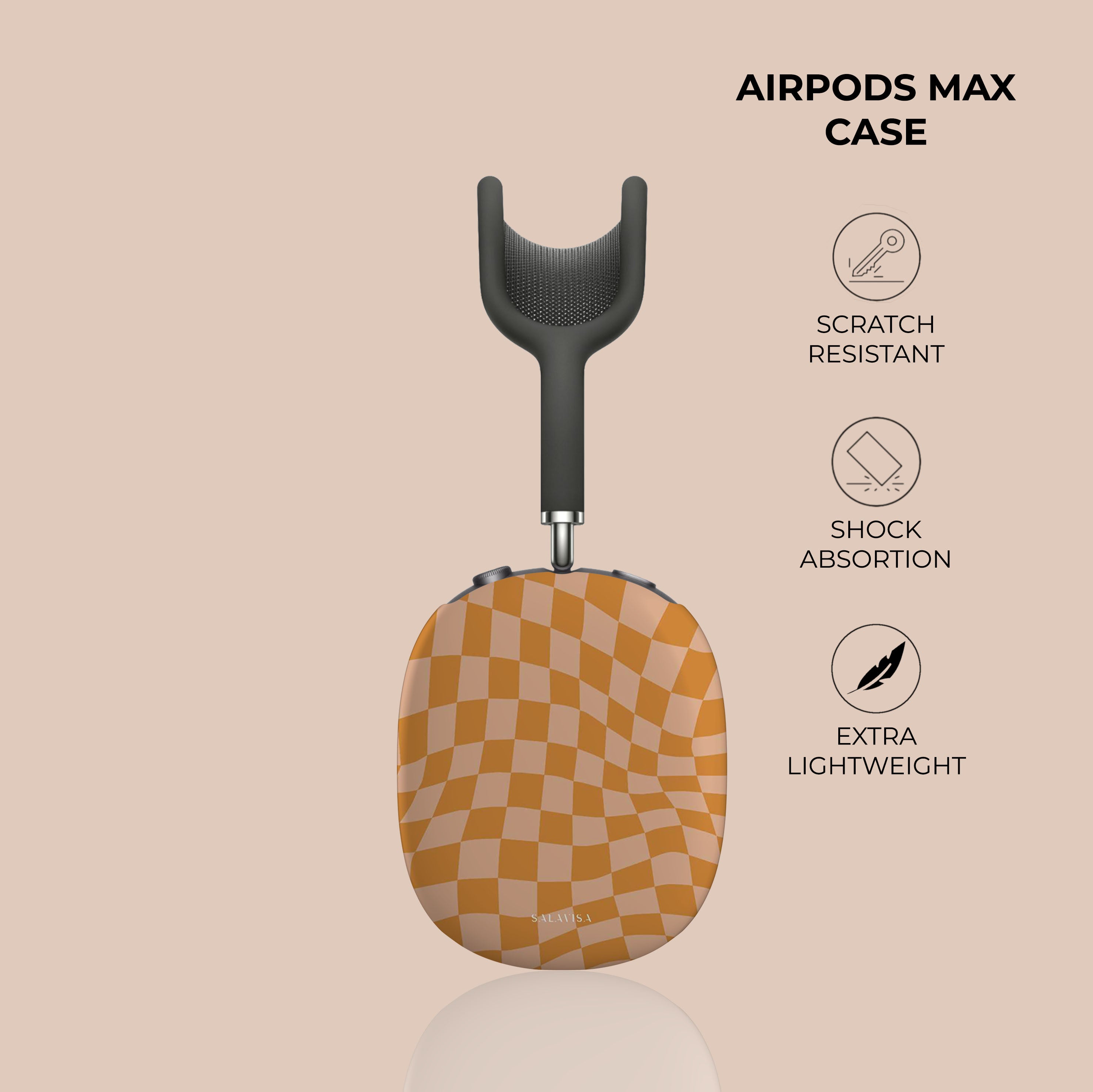 Orange Wave Checkered AirPods Max Case - Protective Cover for Apple AirPods Max Headphones - Waterproof & Shockproof - Perfect for Travel, Gym, and Daily Use