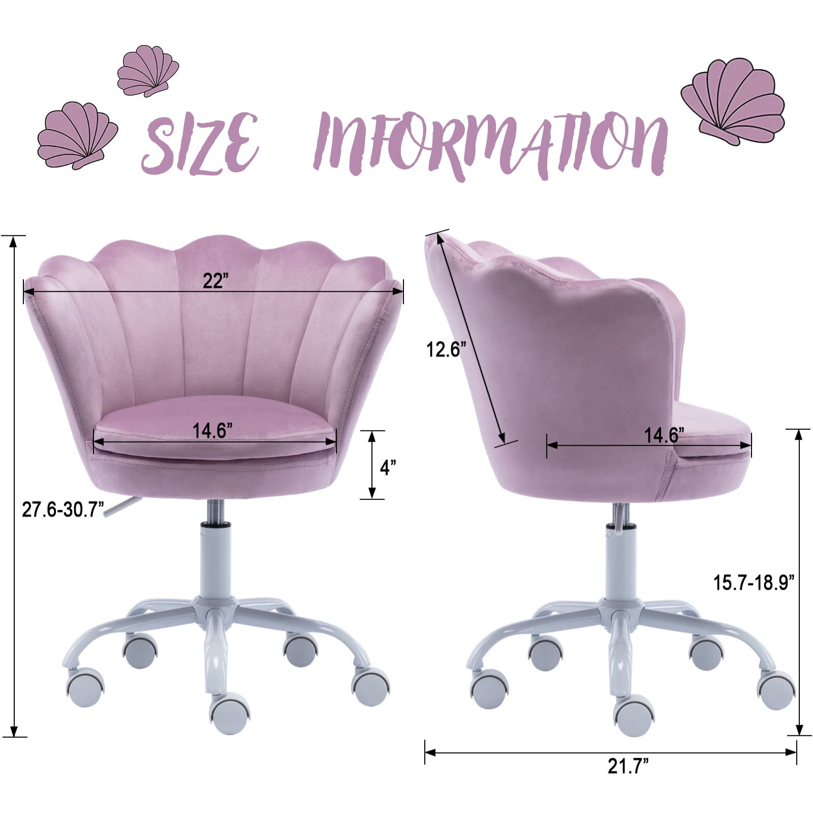 Adjustable Velvet Swivel Kids Desk Chair - Light Purple Task Chair for Girls, Study & Vanity Use in Bedroom, Home Office & Makeup Area