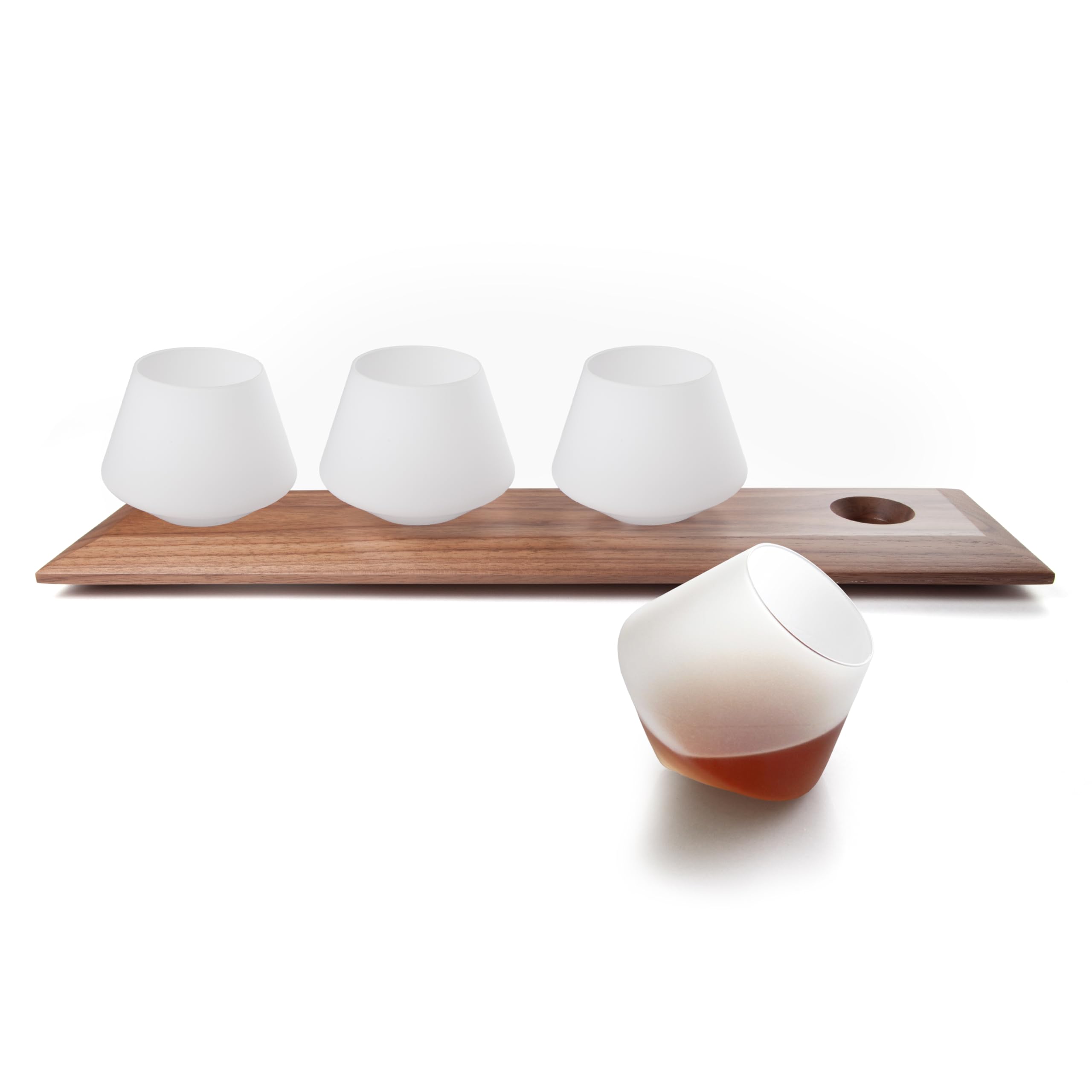 Premium Solid Walnut Wood Drink Carrier & Serving Tray - Holds 4 Glasses, 20