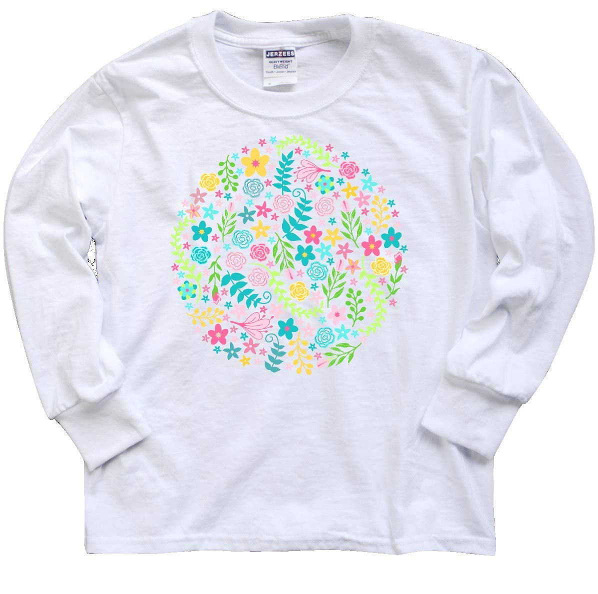 Inktastic Circle of Flowers Youth Long Sleeve T-Shirt - Floral Print Casual Top for Girls, Comfortable Everyday Wear for School & Play