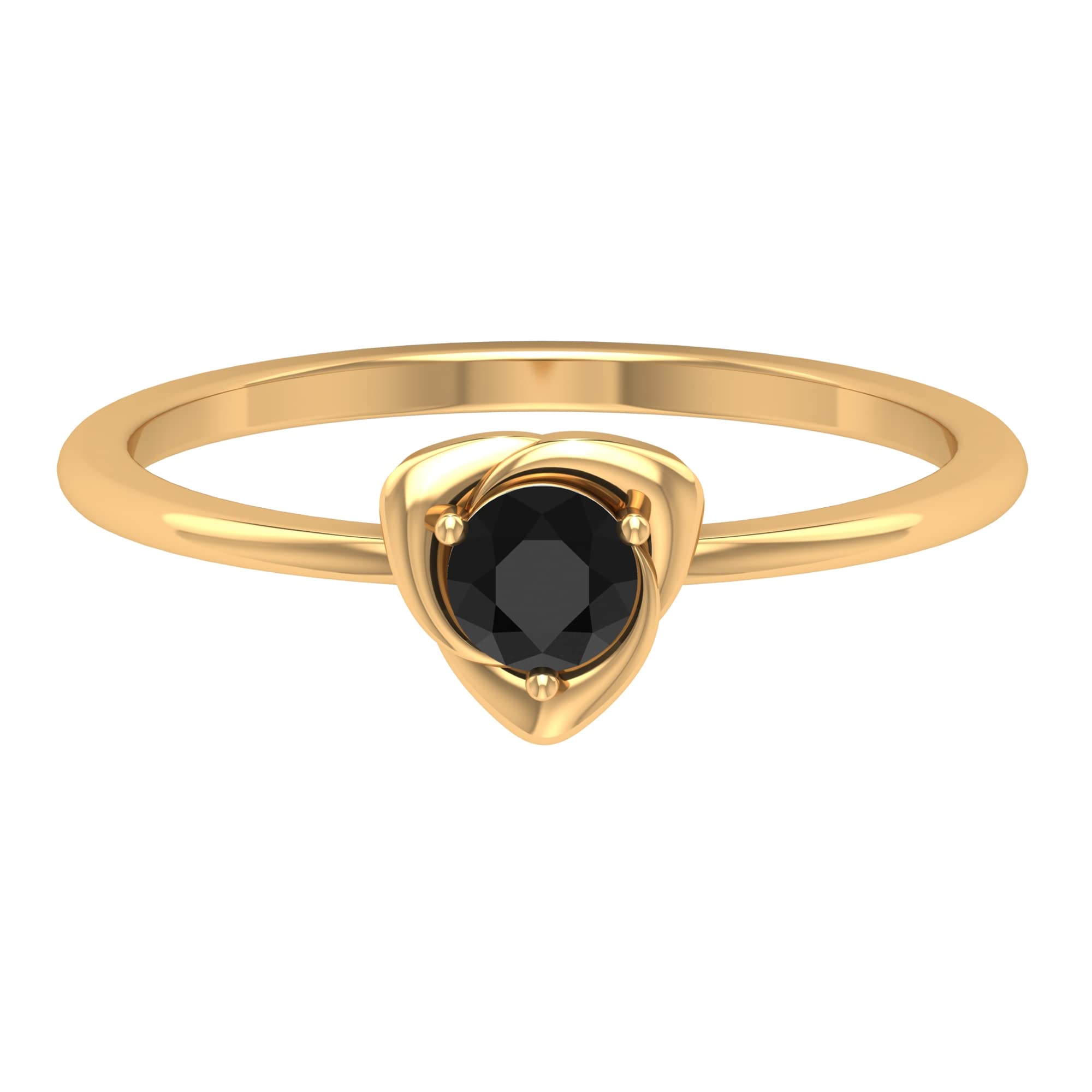 1/4 CT Black Spinel Solitaire Ring for Women - 4mm Minimalist 14K Solid Gold Flower Ring - Perfect for Weddings, Anniversaries & Everyday Elegance