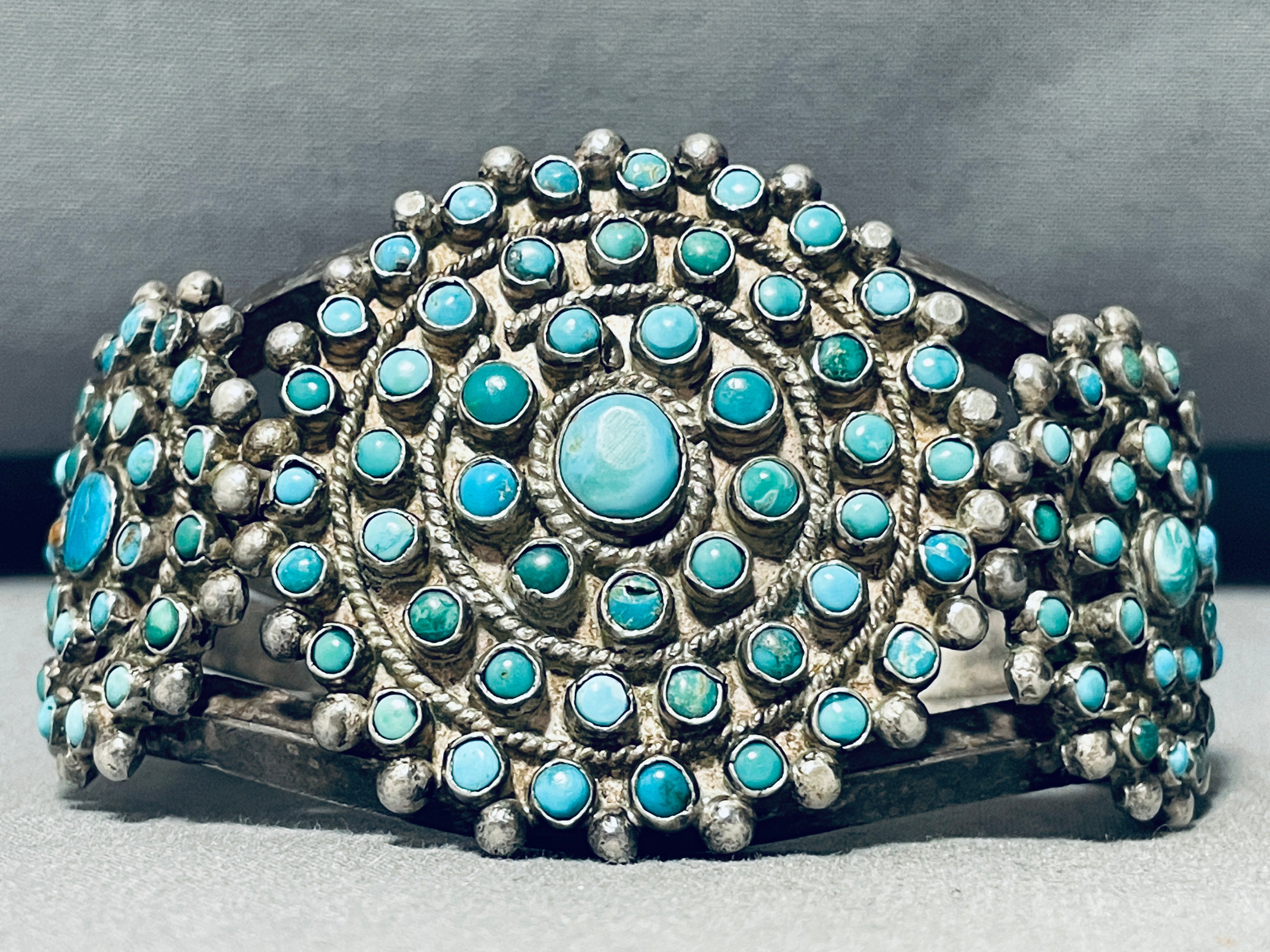 Vintage Navajo Sterling Silver Turquoise Bracelet - Authentic Native American Jewelry for Women, Handmade 1920s 1930s Retro Style - Perfect for Boho Fashion, Western Wear & Special Occasions