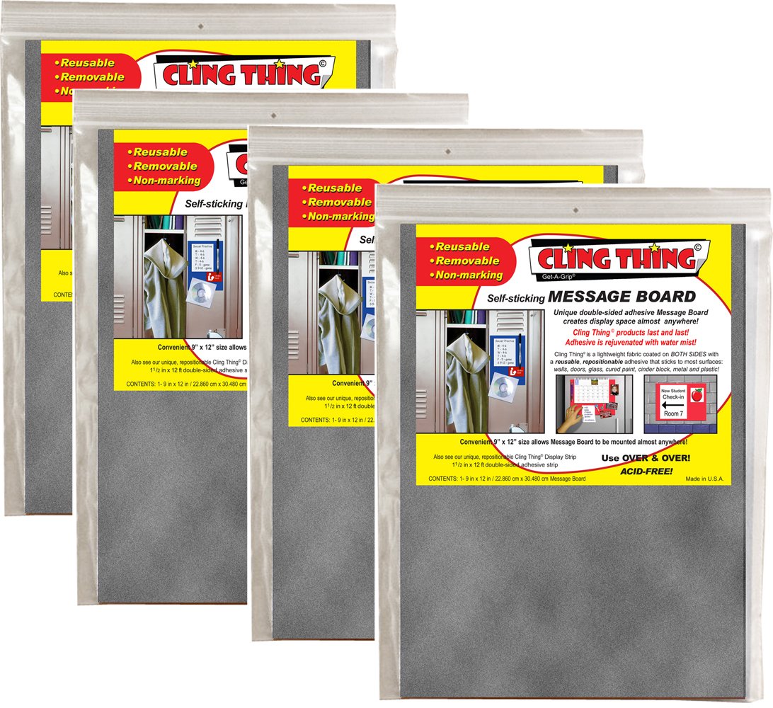 Cling Thing© Get-A-Grip© Self-Sticking Message Board - Charcoal - 4 Pack - Perfect for Kitchen, Office, Dorm & Home Organization
