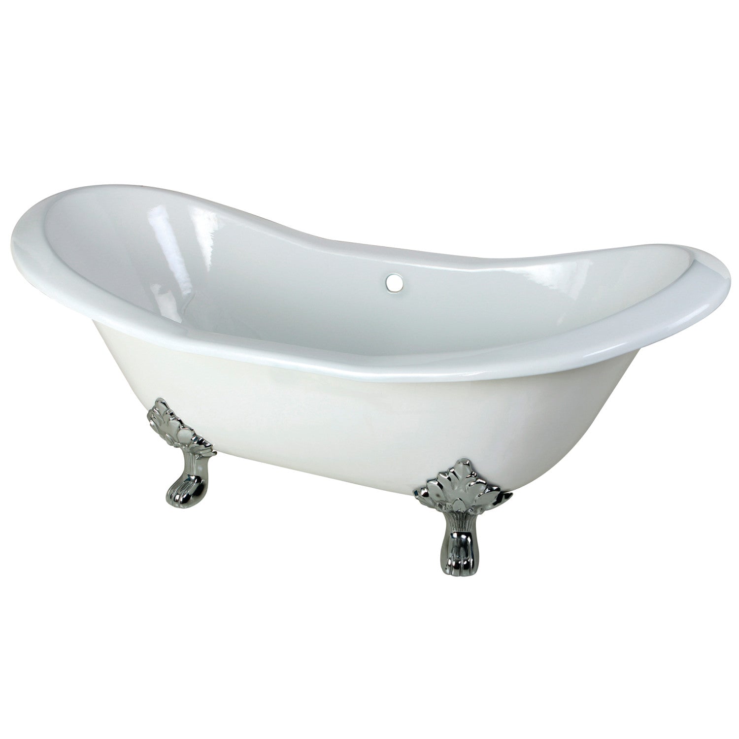 72 Inch White Cast Iron Clawfoot Bathtub - Oval Double Slipper Design with Polished Chrome Feet | Vintage Freestanding Soaking Tub for Luxury Bathroom & Spa Relaxation